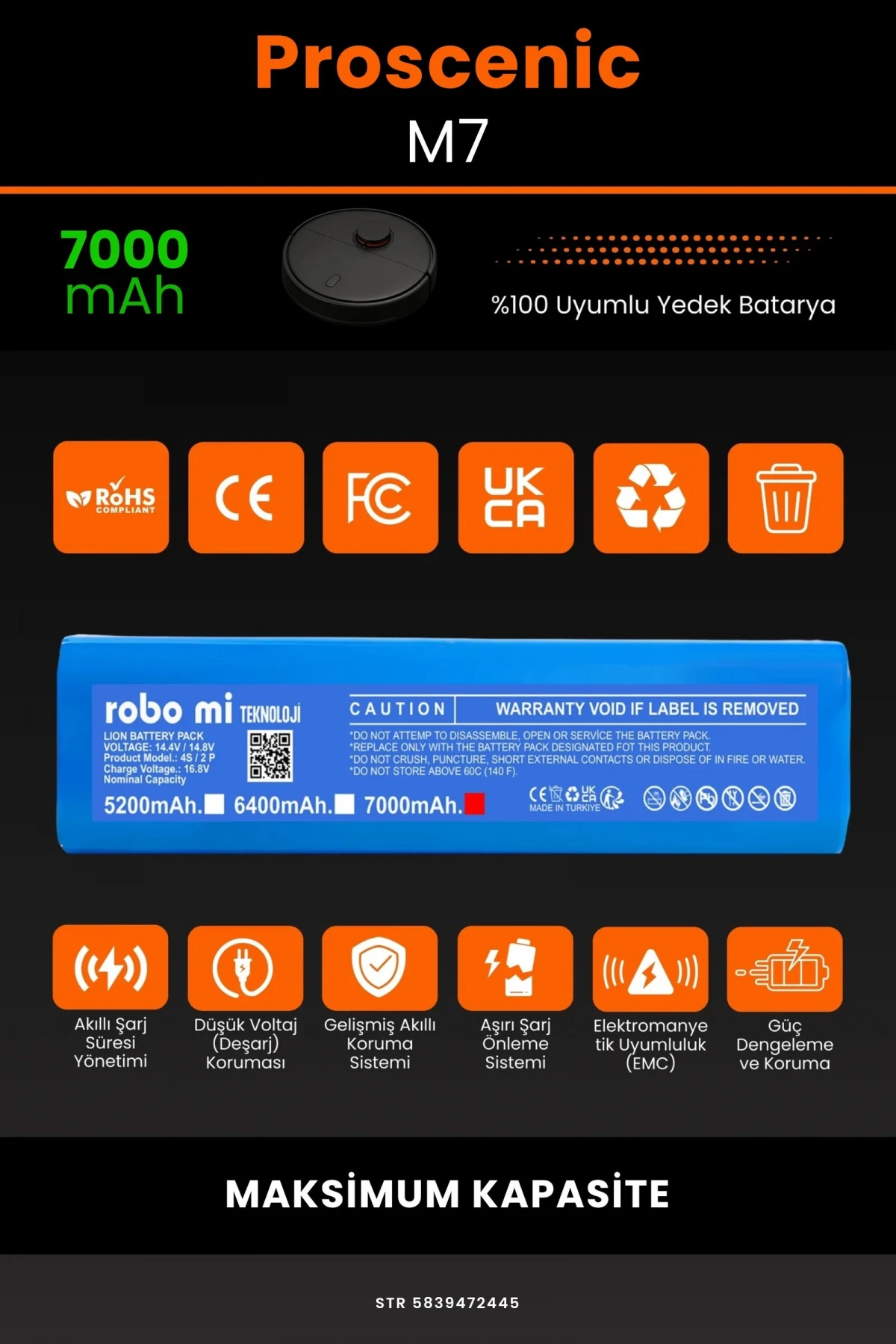 Proscenic M7 7000mAh Robot Süpürge Bataryası - Gerçek Kapasite, Maksimum Güvenlik