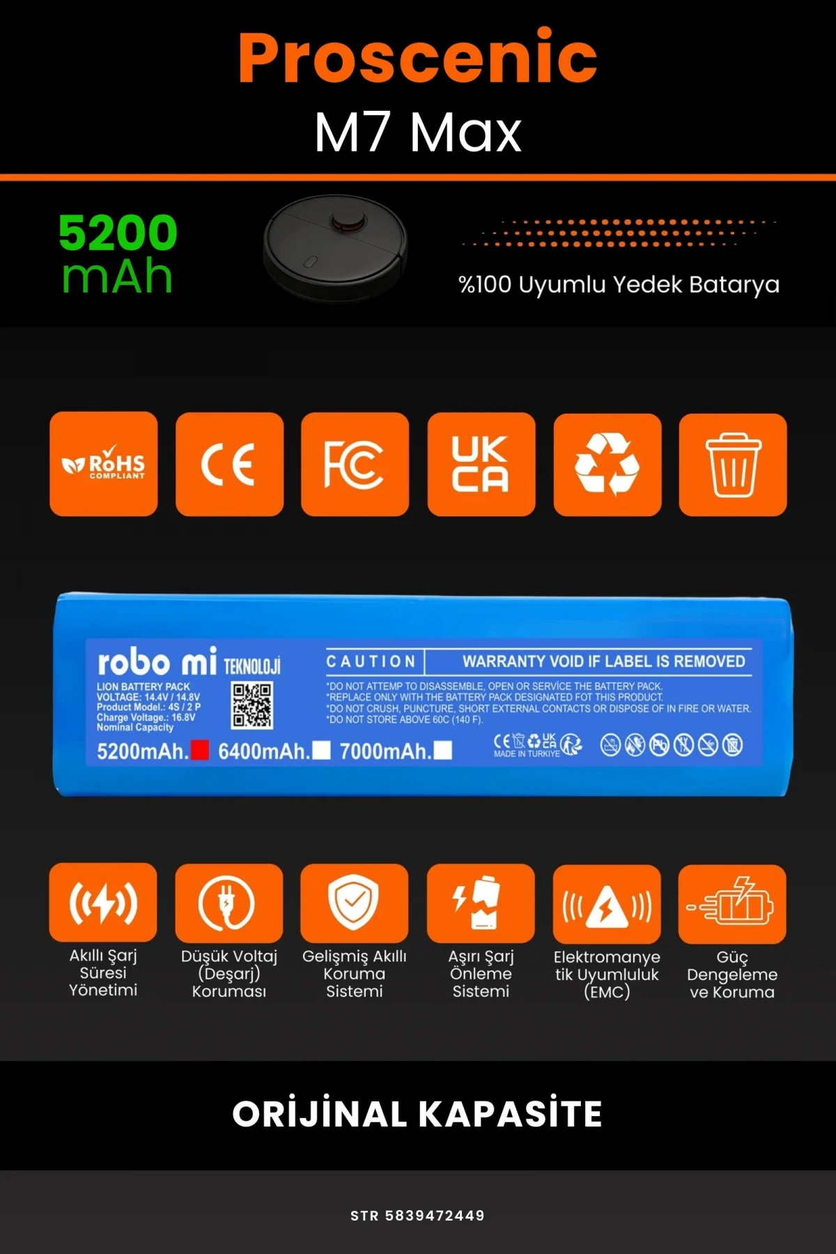 Proscenic M7 Max 5200mAh Robot Süpürge Bataryası - Gerçek Kapasite, Maksimum Güvenlik