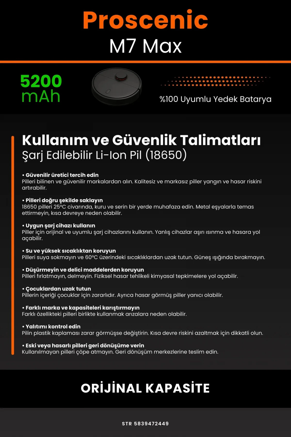 Proscenic M7 Max 5200mAh Robot Süpürge Bataryası - Gerçek Kapasite, Maksimum Güvenlik