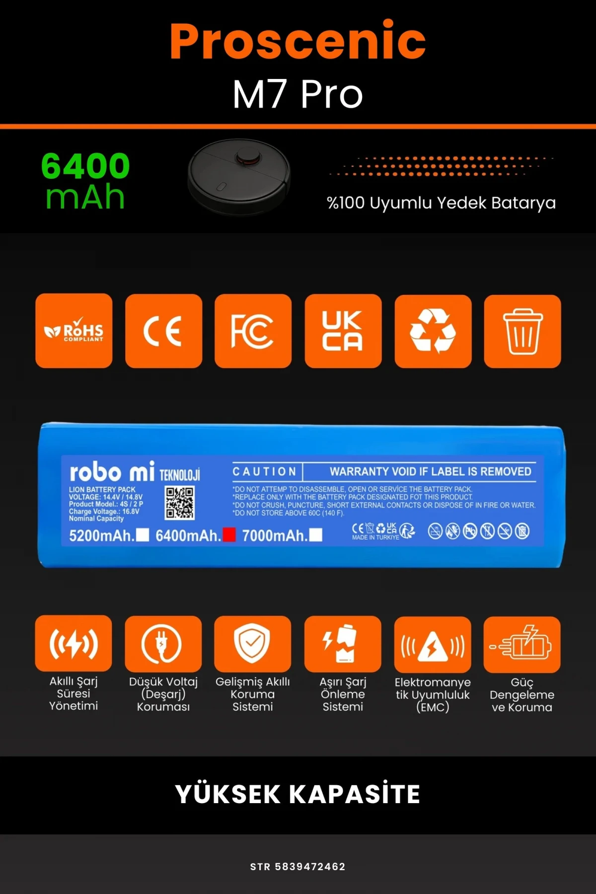 Proscenic M7 Pro 6400mAh Robot Süpürge Bataryası - Gerçek Kapasite, Maksimum Güvenlik