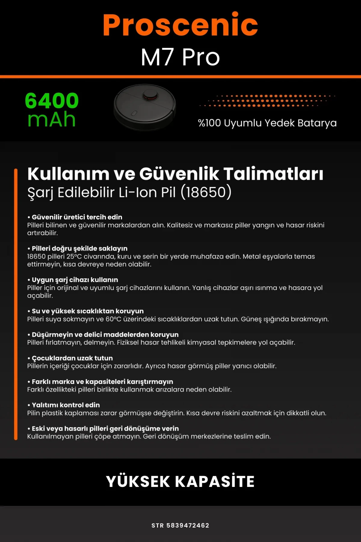 Proscenic M7 Pro 6400mAh Robot Süpürge Bataryası - Gerçek Kapasite, Maksimum Güvenlik