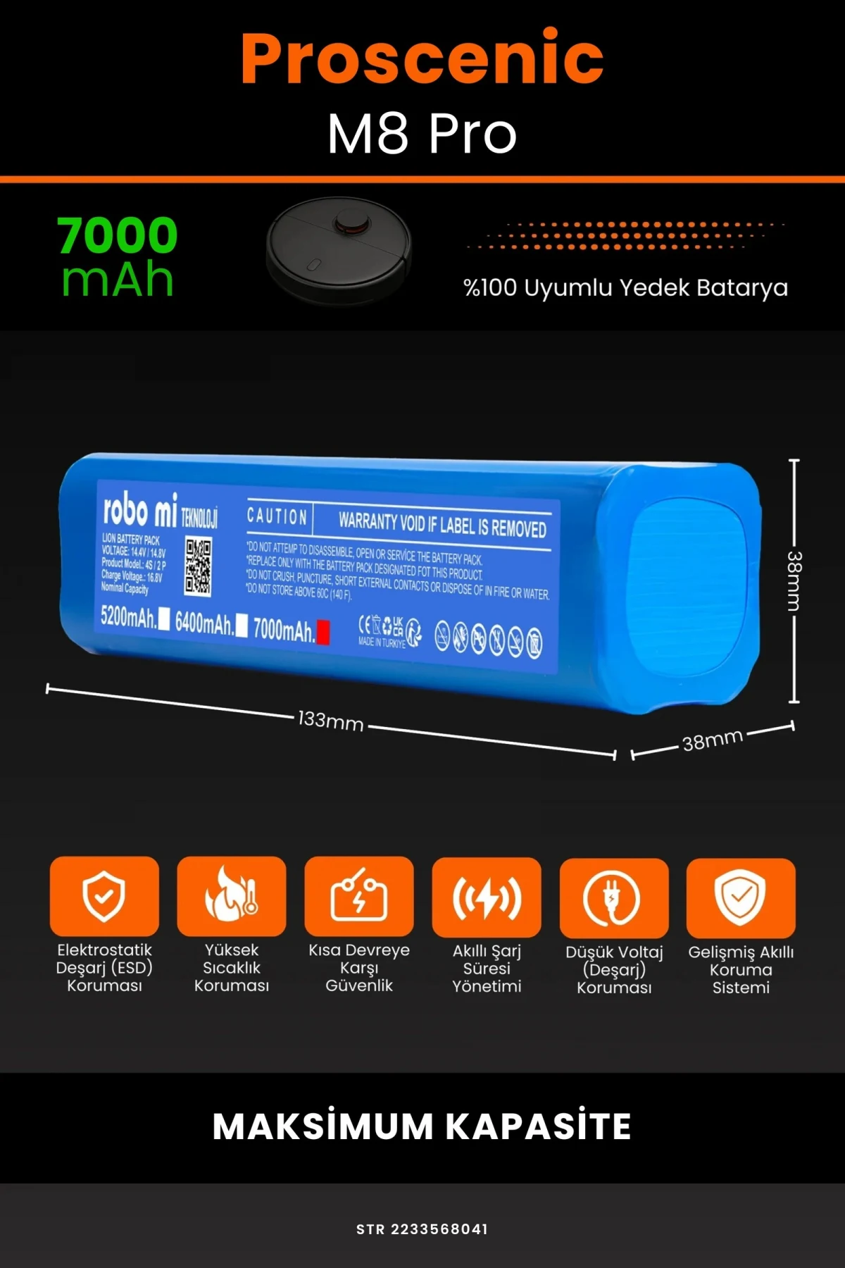 Proscenic M8 Pro 7000mAh Robot Süpürge Bataryası - Gerçek Kapasite, Maksimum Güvenlik