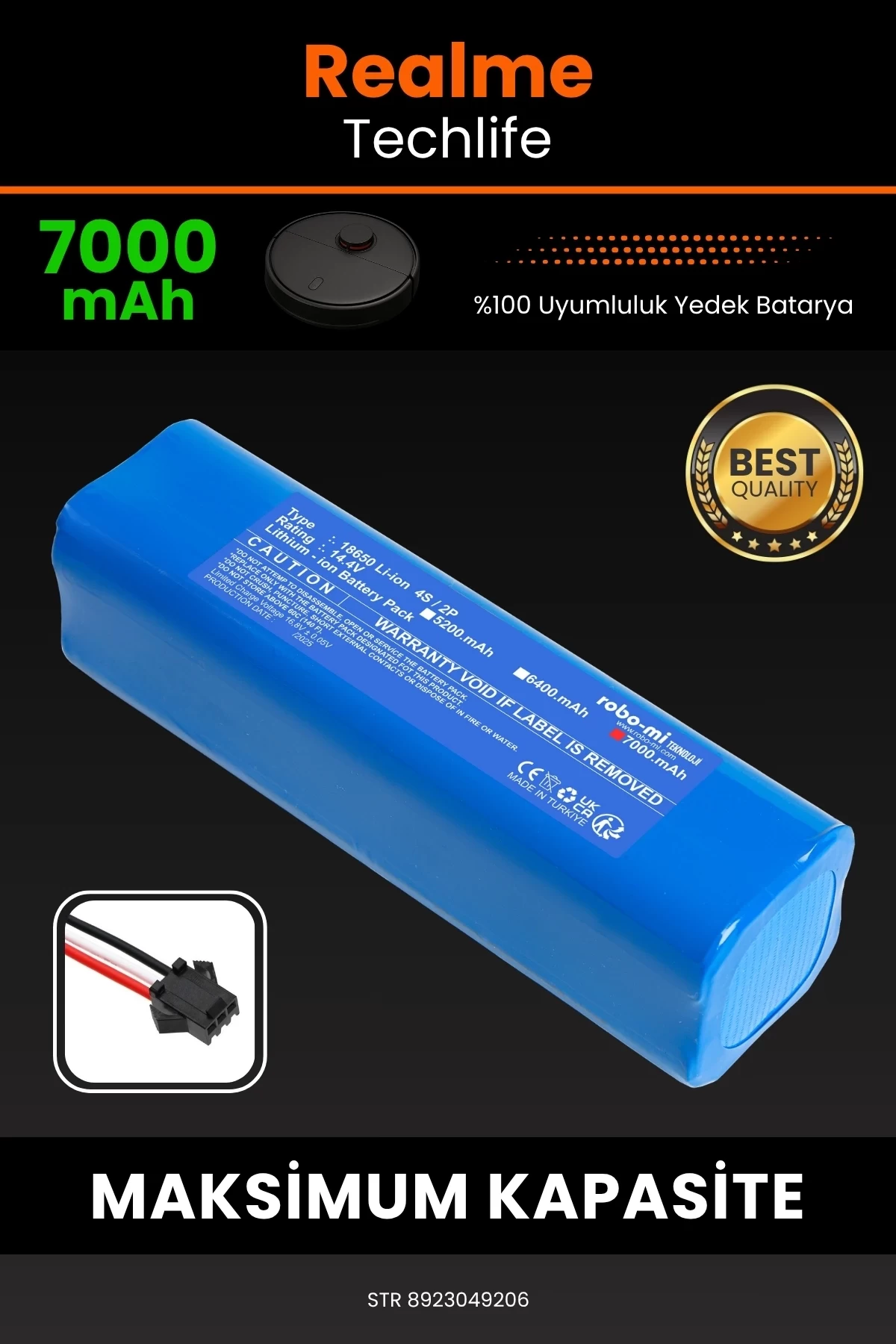 Realme Techlife 7000mAh Robot Süpürge Bataryası - Yüksek Yoğunluklu Li-ion Hücre