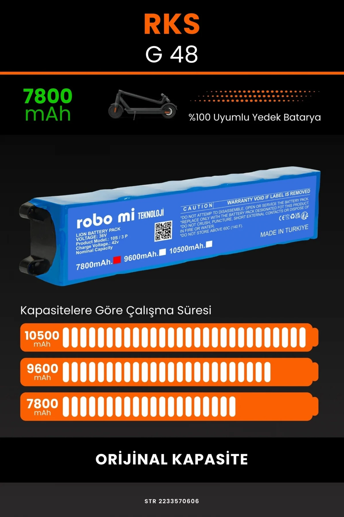 RKS G-48 / 36V 7800mAh Elektrikli Scooter Bataryası - Gerçek Kapasite, Maksimum Güvenlik