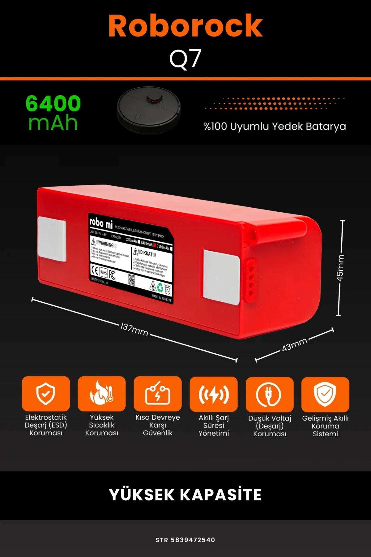 Roborock Q7 6400mAh Robot Süpürge Bataryası - Gerçek Kapasite, Maksimum Güvenlik