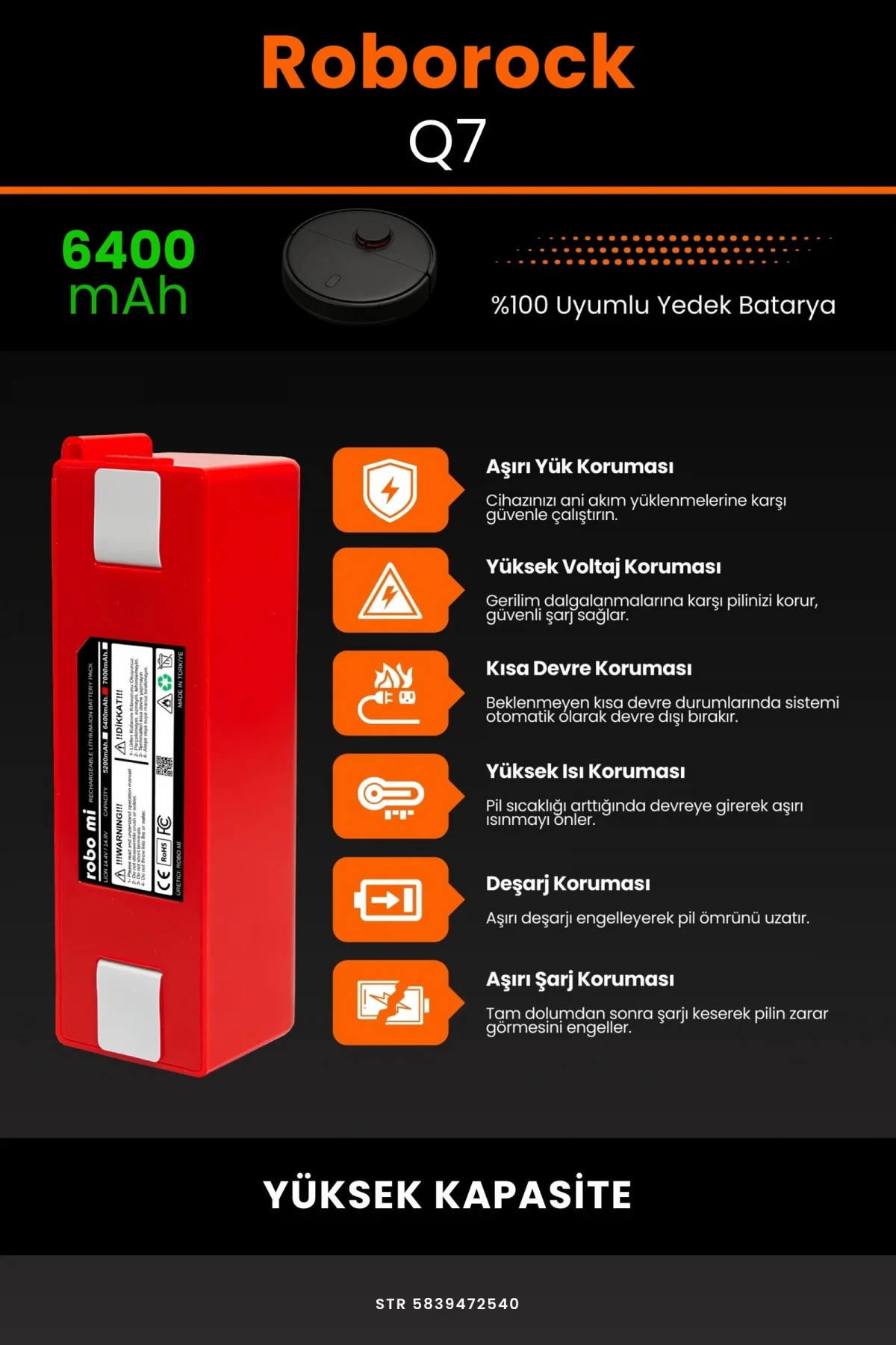 Roborock Q7 6400mAh Robot Süpürge Bataryası - Gerçek Kapasite, Maksimum Güvenlik