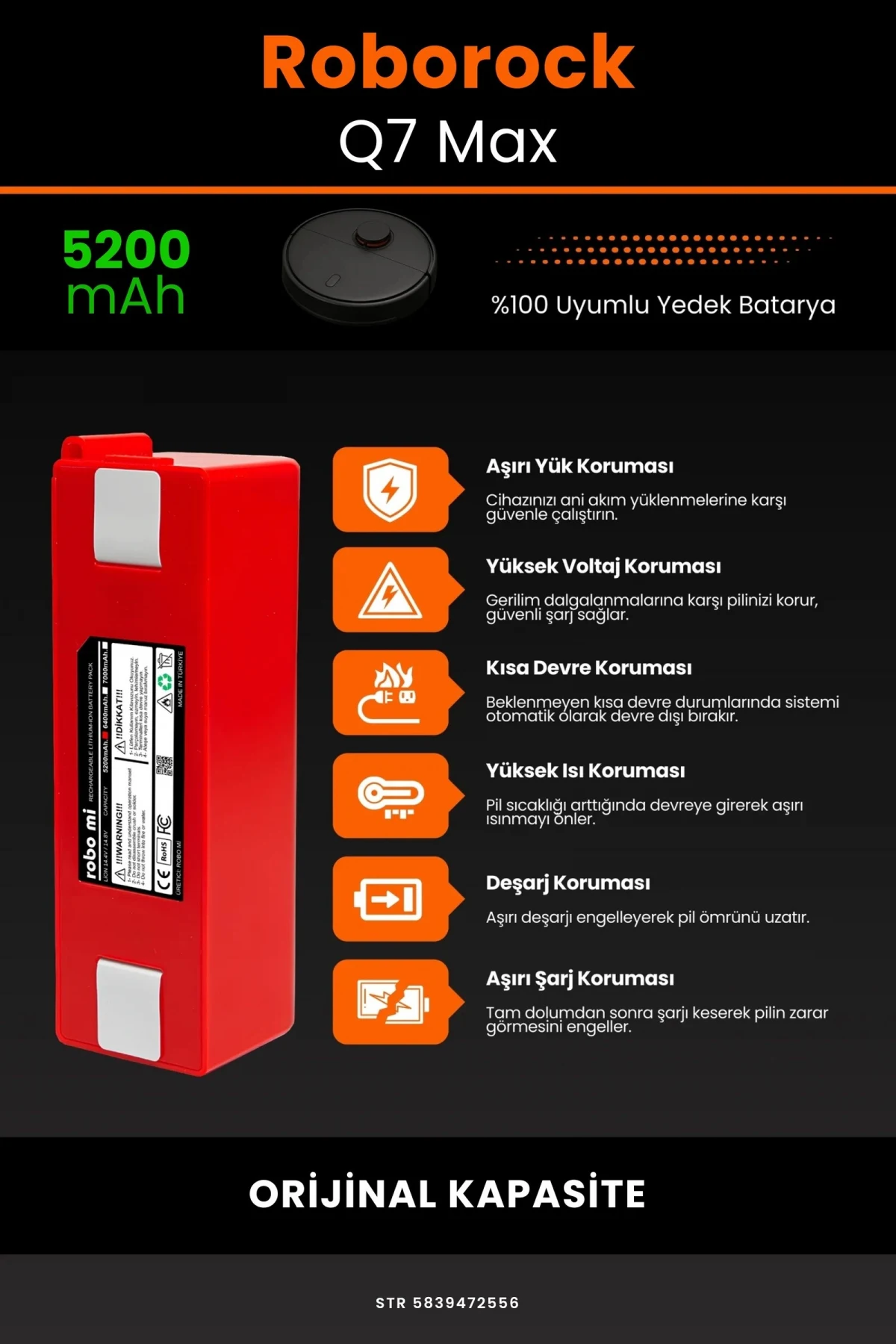 Roborock Q7 Max 5200mAh Robot Süpürge Bataryası - Gerçek Kapasite, Maksimum Güvenlik