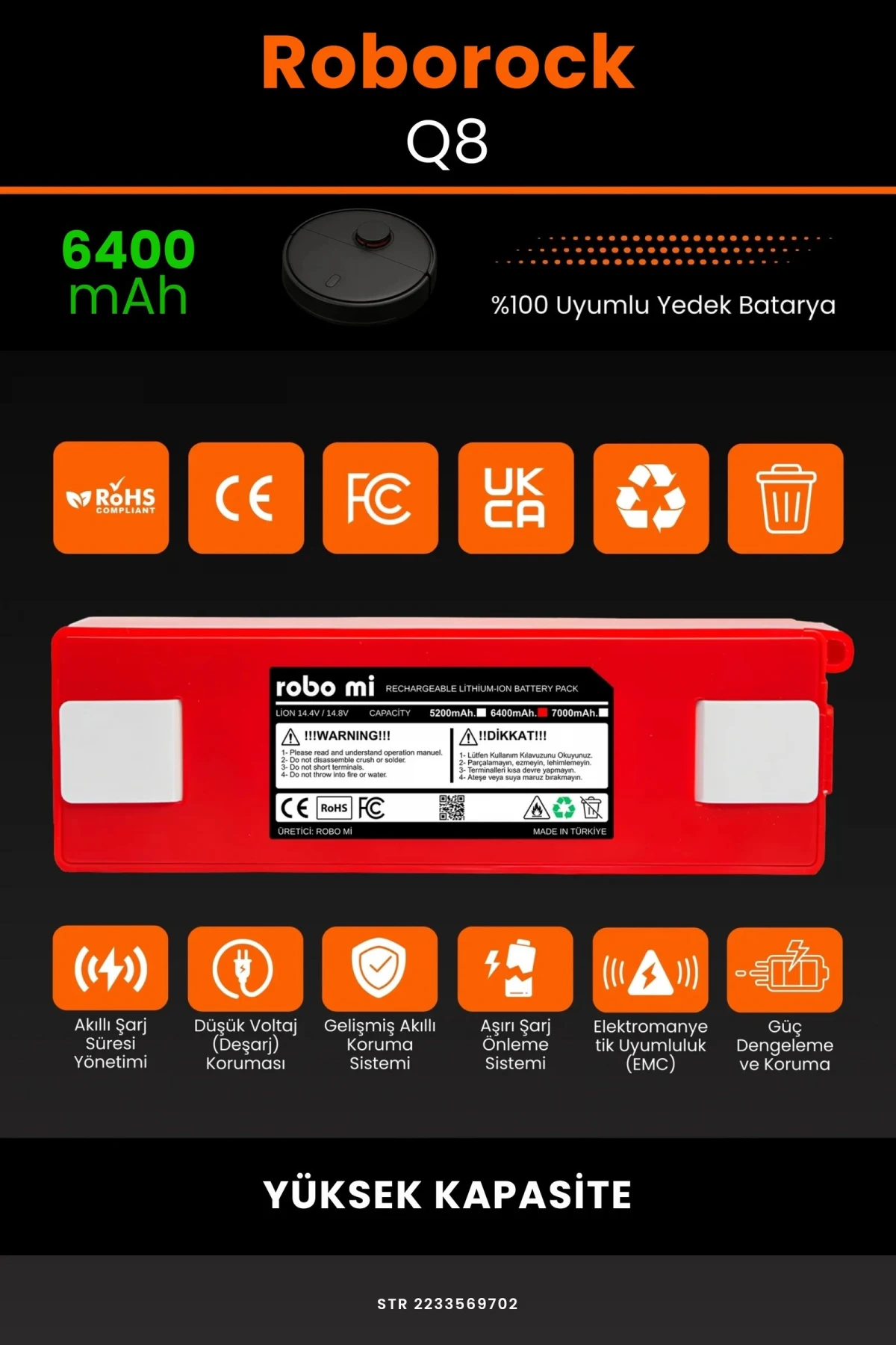 Roborock Q8 6400mAh Robot Süpürge Bataryası - Gerçek Kapasite, Maksimum Güvenlik