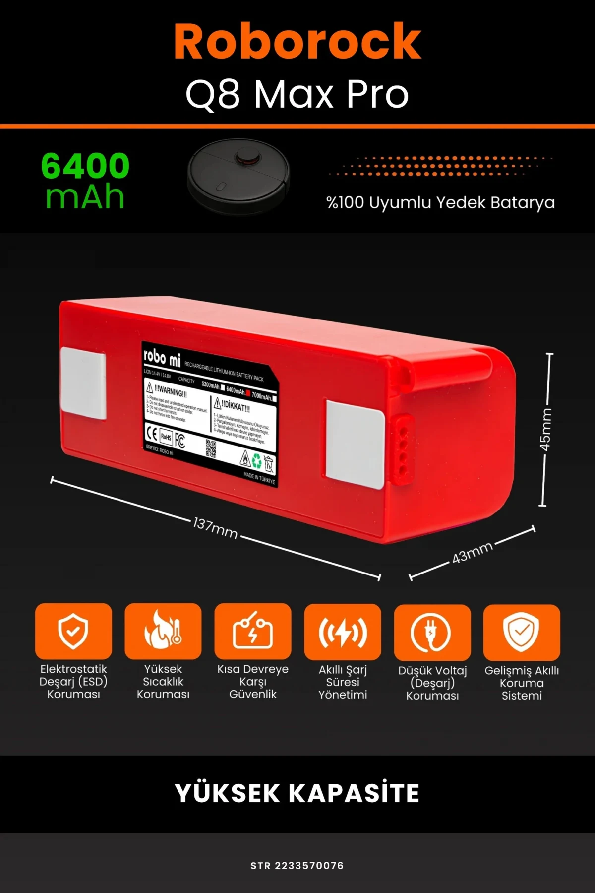 Roborock Q8 Max Pro Serisi 6400mAh Robot Süpürge Bataryası - Gerçek Kapasite, Maksimum Güvenlik