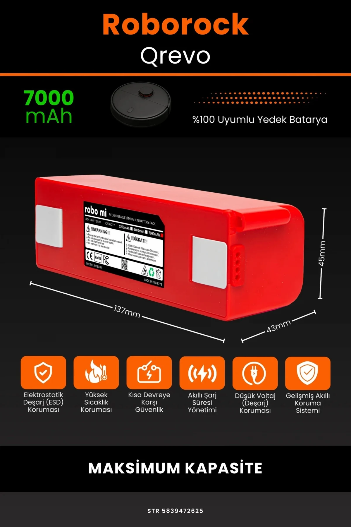 Roborock Qrevo 7000mAh Robot Süpürge Bataryası - Gerçek Kapasite, Maksimum Güvenlik