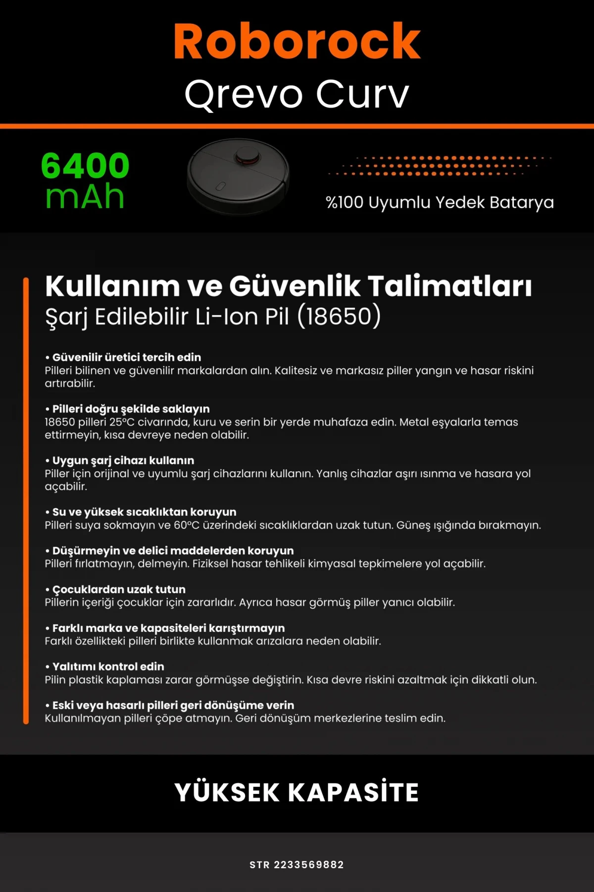 Roborock Qrevo Curv 6400mAh Robot Süpürge Bataryası - Gerçek Kapasite, Maksimum Güvenlik