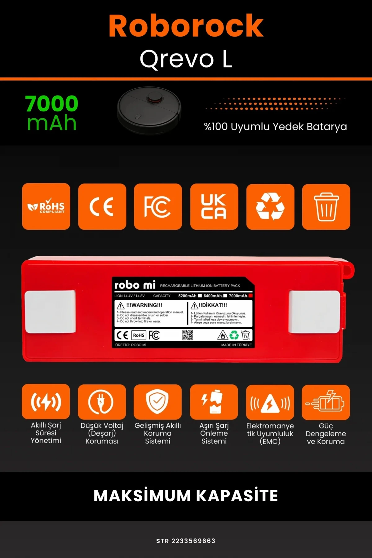 Roborock Qrevo L 7000mAh Robot Süpürge Bataryası - Gerçek Kapasite, Maksimum Güvenlik