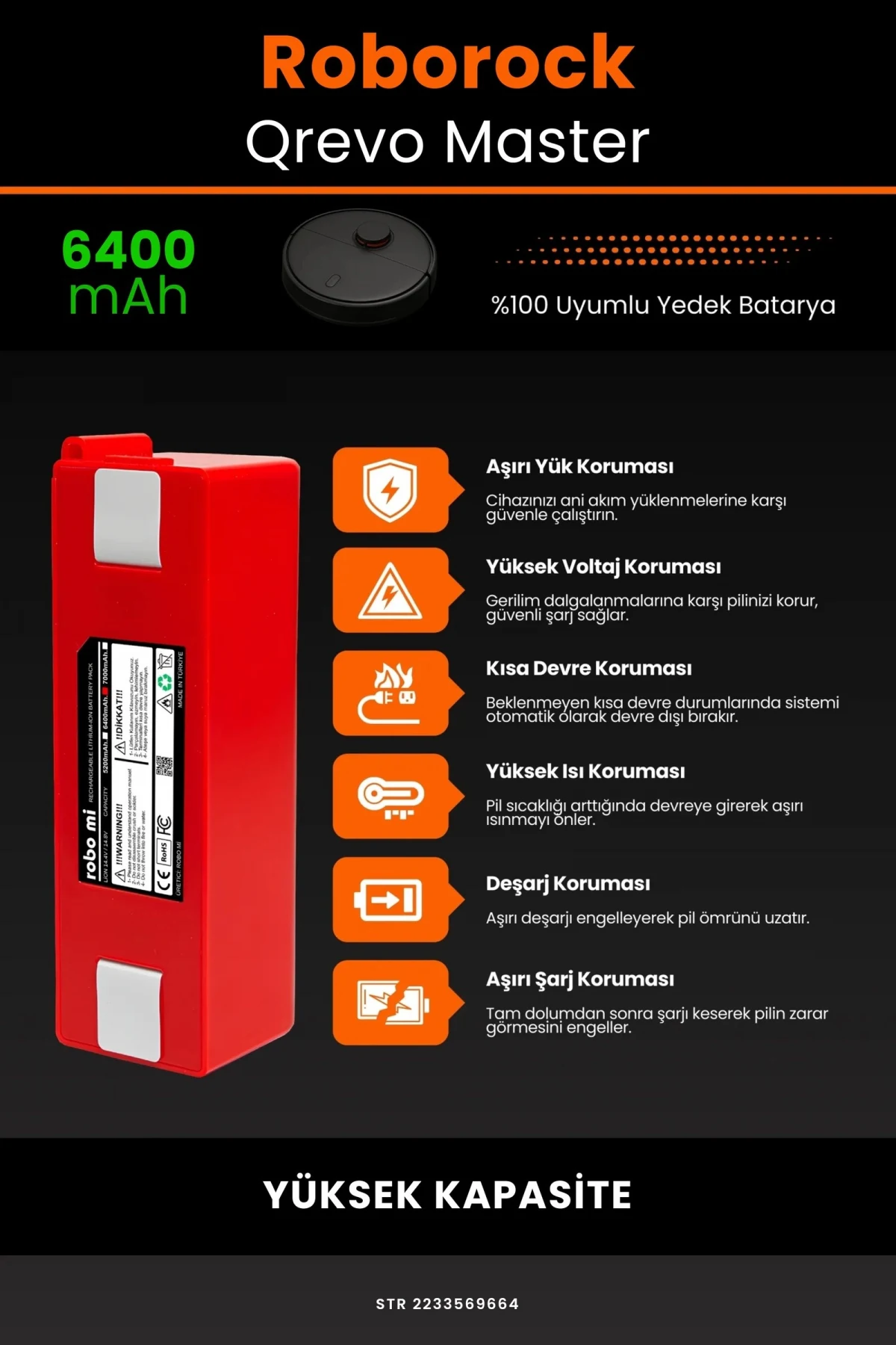 Roborock Qrevo Master 6400mAh Robot Süpürge Bataryası - Gerçek Kapasite, Maksimum Güvenlik