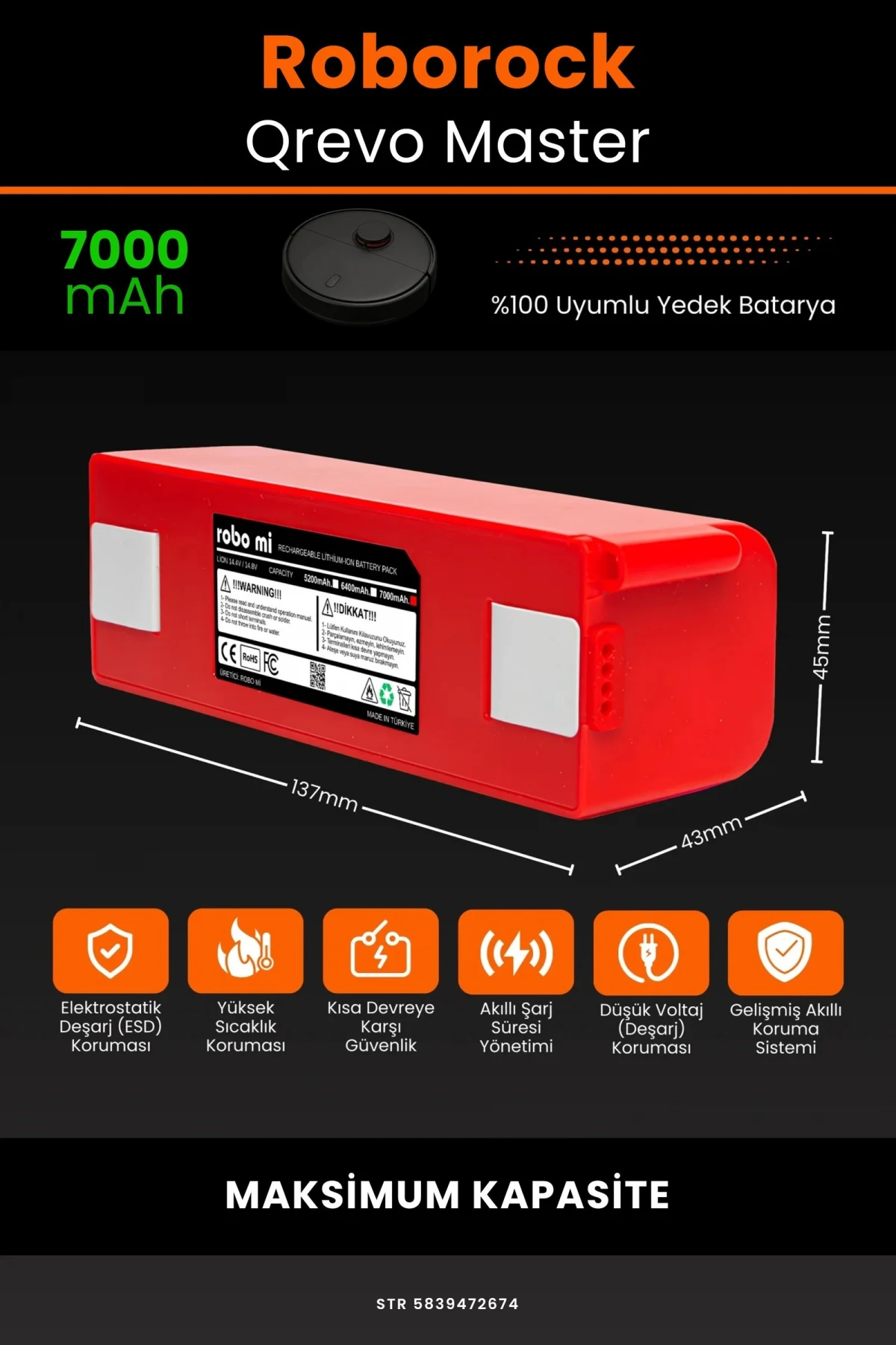 Roborock Qrevo Master 7000mAh Robot Süpürge Bataryası - Gerçek Kapasite, Maksimum Güvenlik