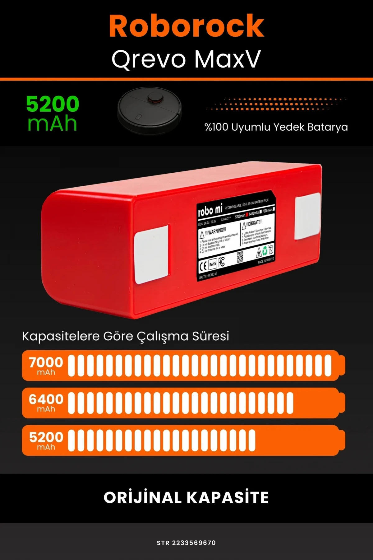 Roborock Qrevo MaxV 5200mAh Robot Süpürge Bataryası - Gerçek Kapasite, Maksimum Güvenlik