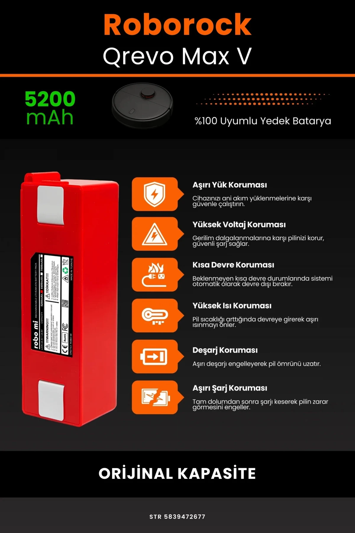 Roborock Qrevo MaxV 5200mAh Robot Süpürge Bataryası - Gerçek Kapasite, Maksimum Güvenlik