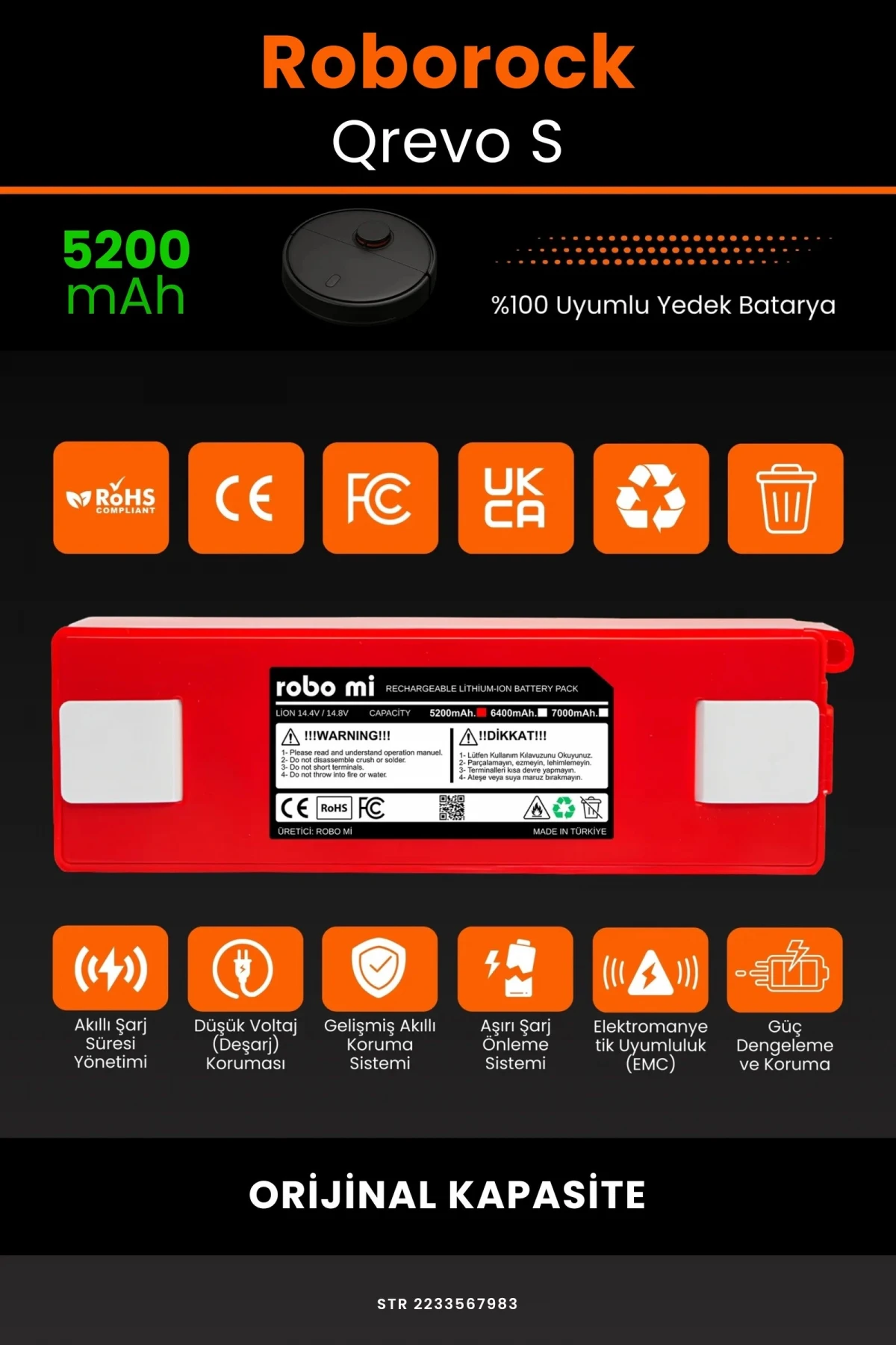 Roborock Qrevo S 5200mAh Robot Süpürge Bataryası - Gerçek Kapasite, Maksimum Güvenlik