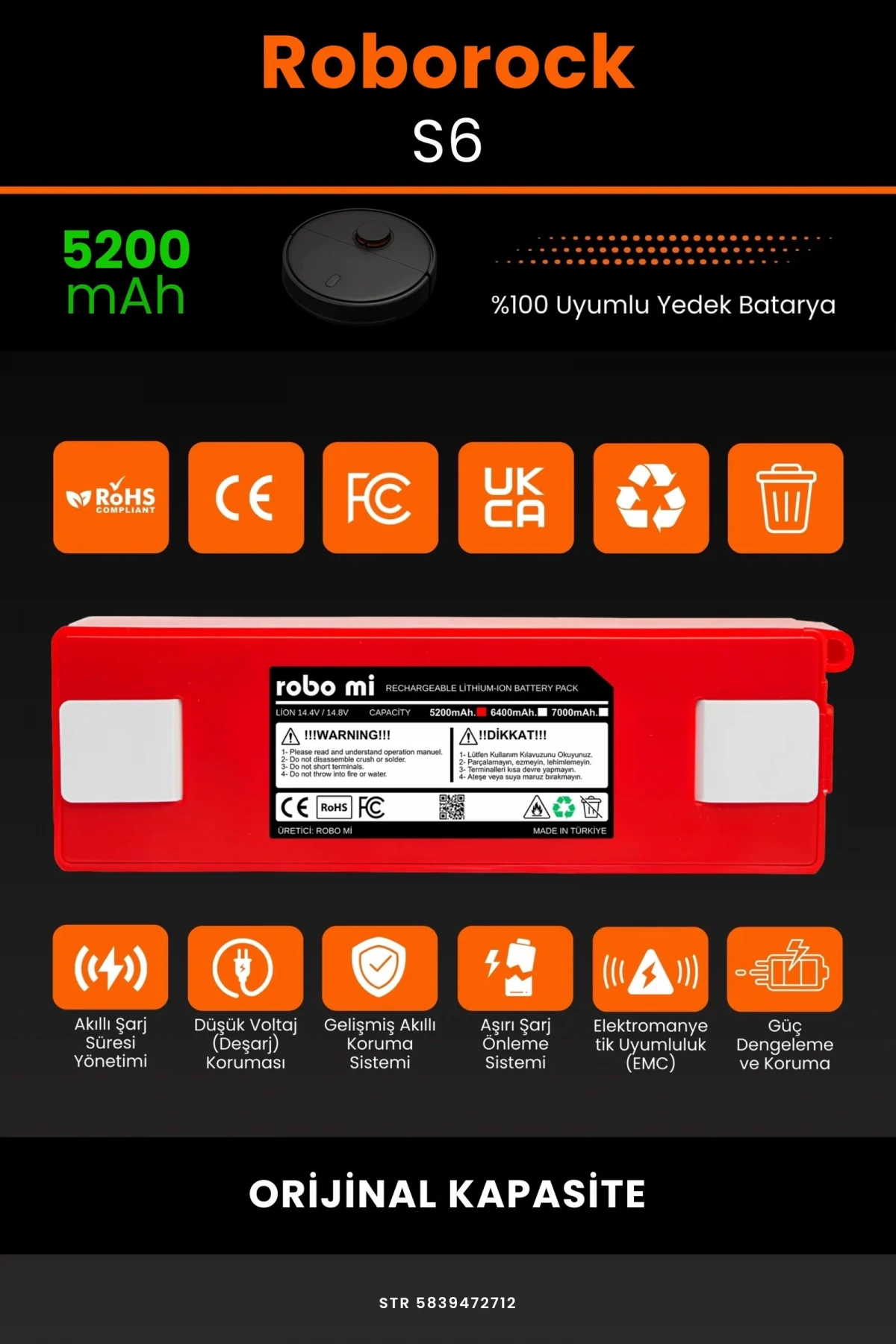 Roborock Roborock S6 5200mAh Robot Süpürge Bataryası - Gerçek Kapasite, Maksimum Güvenlik
