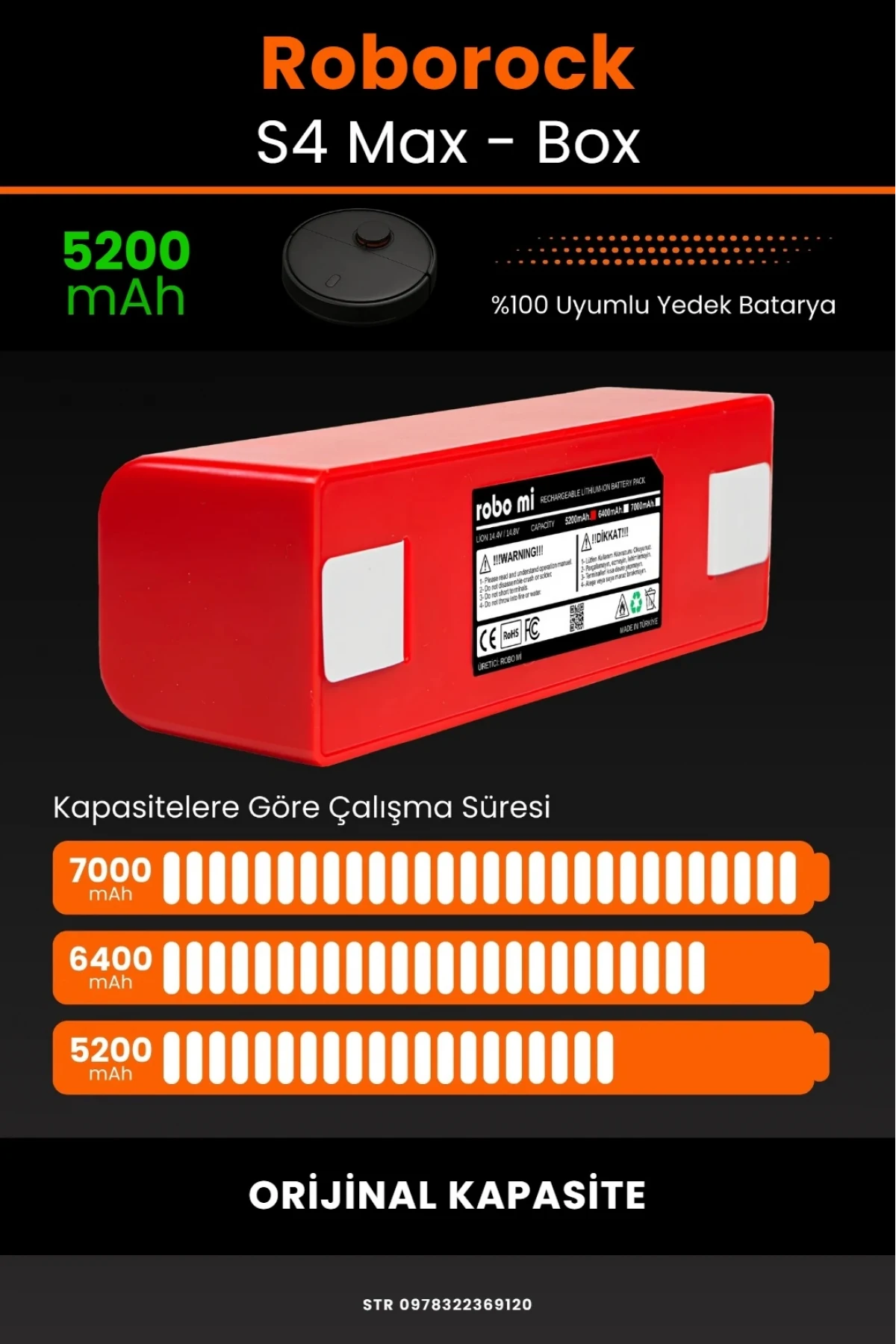 Roborock S4 Max Uyumlu 5200mAh Robot Süpürge Bataryası - Orijinal Box - Orijinal Kapasite