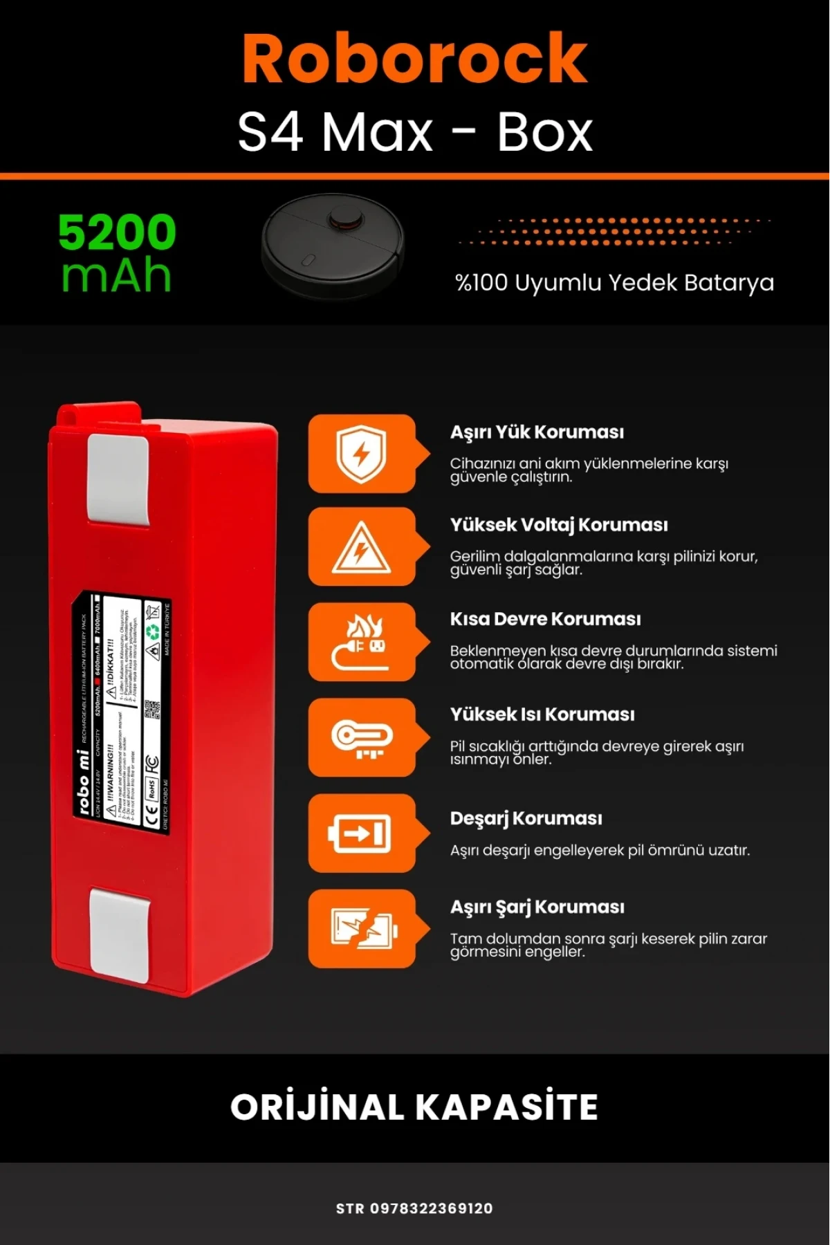 Roborock S4 Max Uyumlu 5200mAh Robot Süpürge Bataryası - Orijinal Box - Orijinal Kapasite