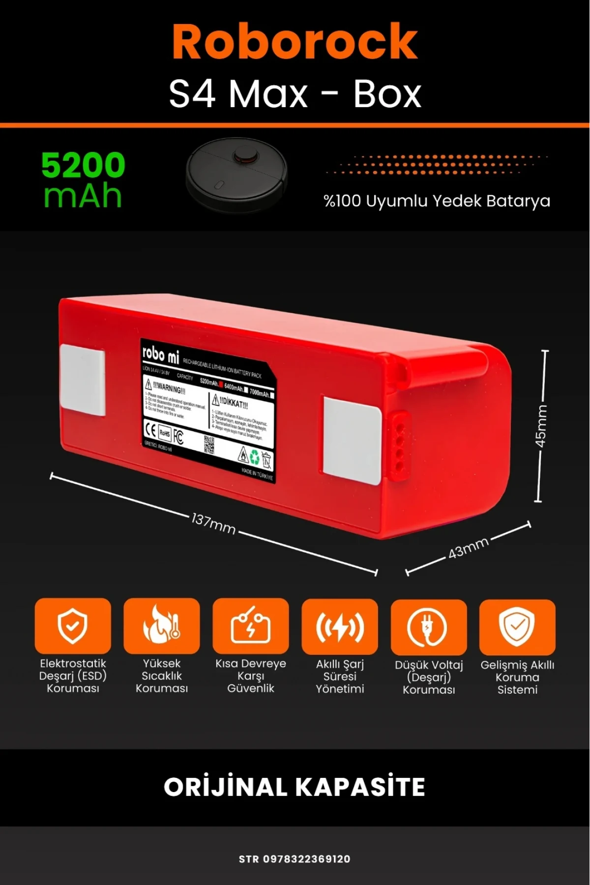 Roborock S4 Max Uyumlu 5200mAh Robot Süpürge Bataryası - Orijinal Box - Orijinal Kapasite