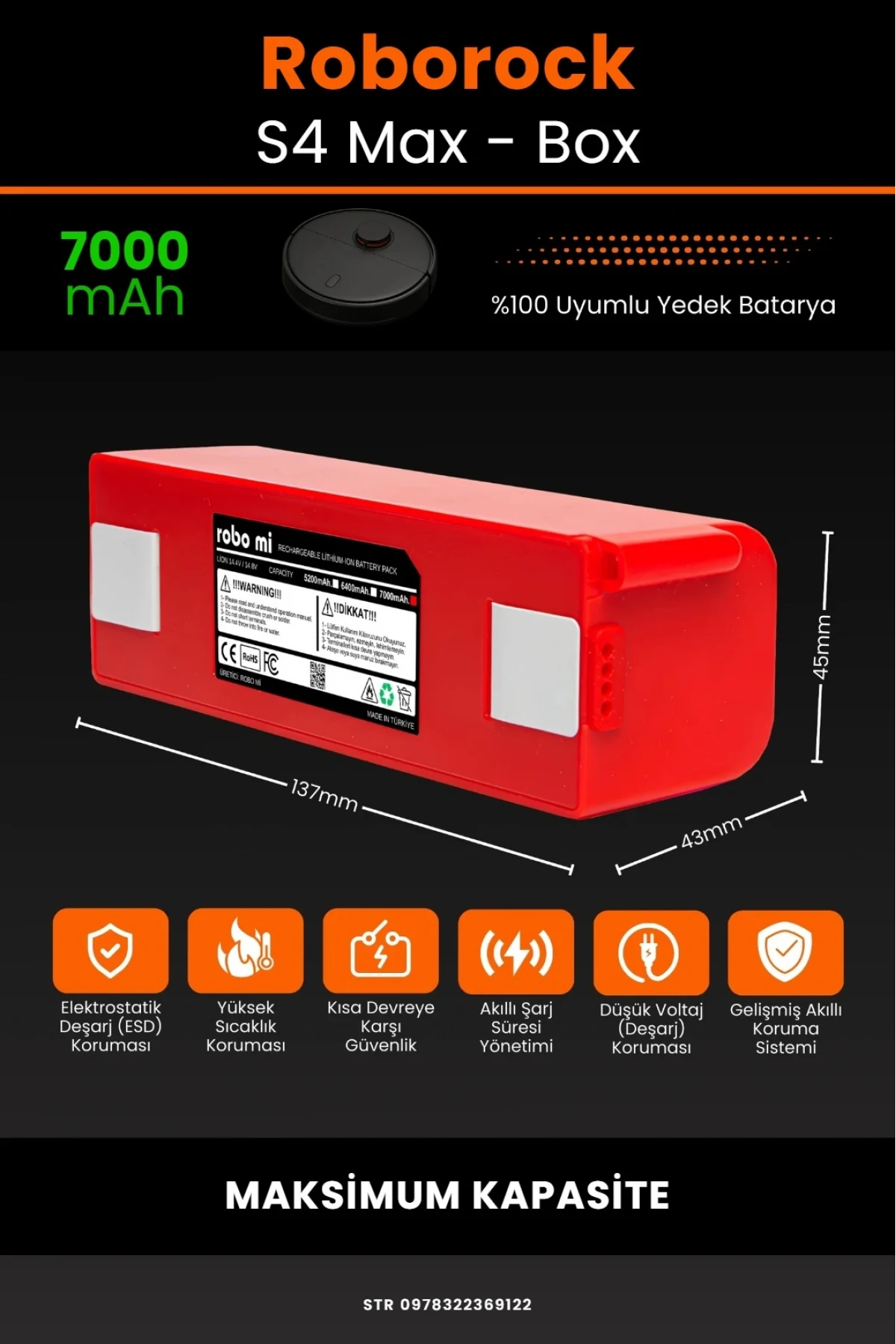 Roborock S4 Max Uyumlu 7000mAh Robot Süpürge Bataryası - Orijinal Box - Maksimum Kapasite