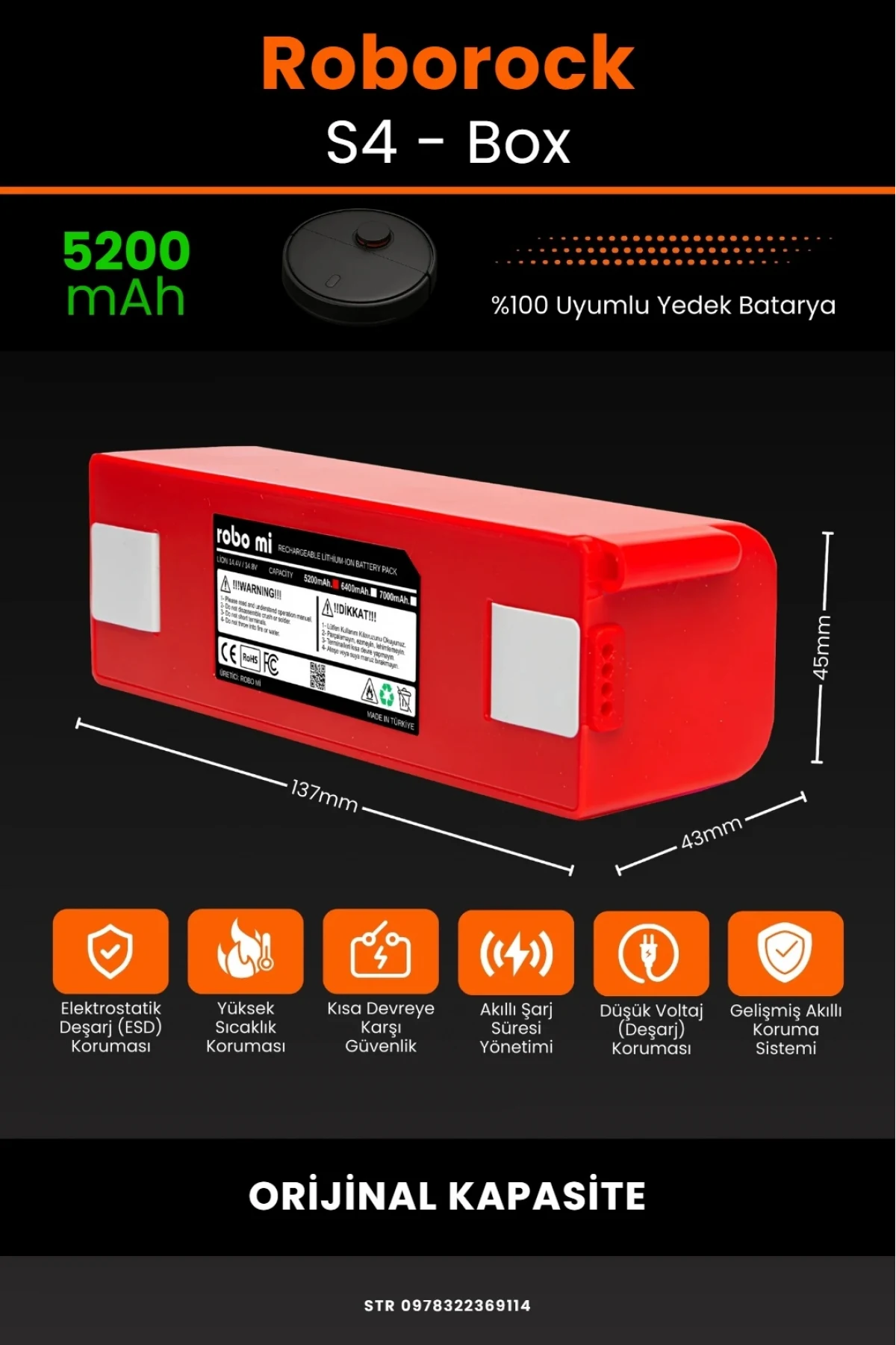 Roborock S4 Uyumlu 5200mAh Robot Süpürge Bataryası - Orijinal Box - Orijinal Kapasite