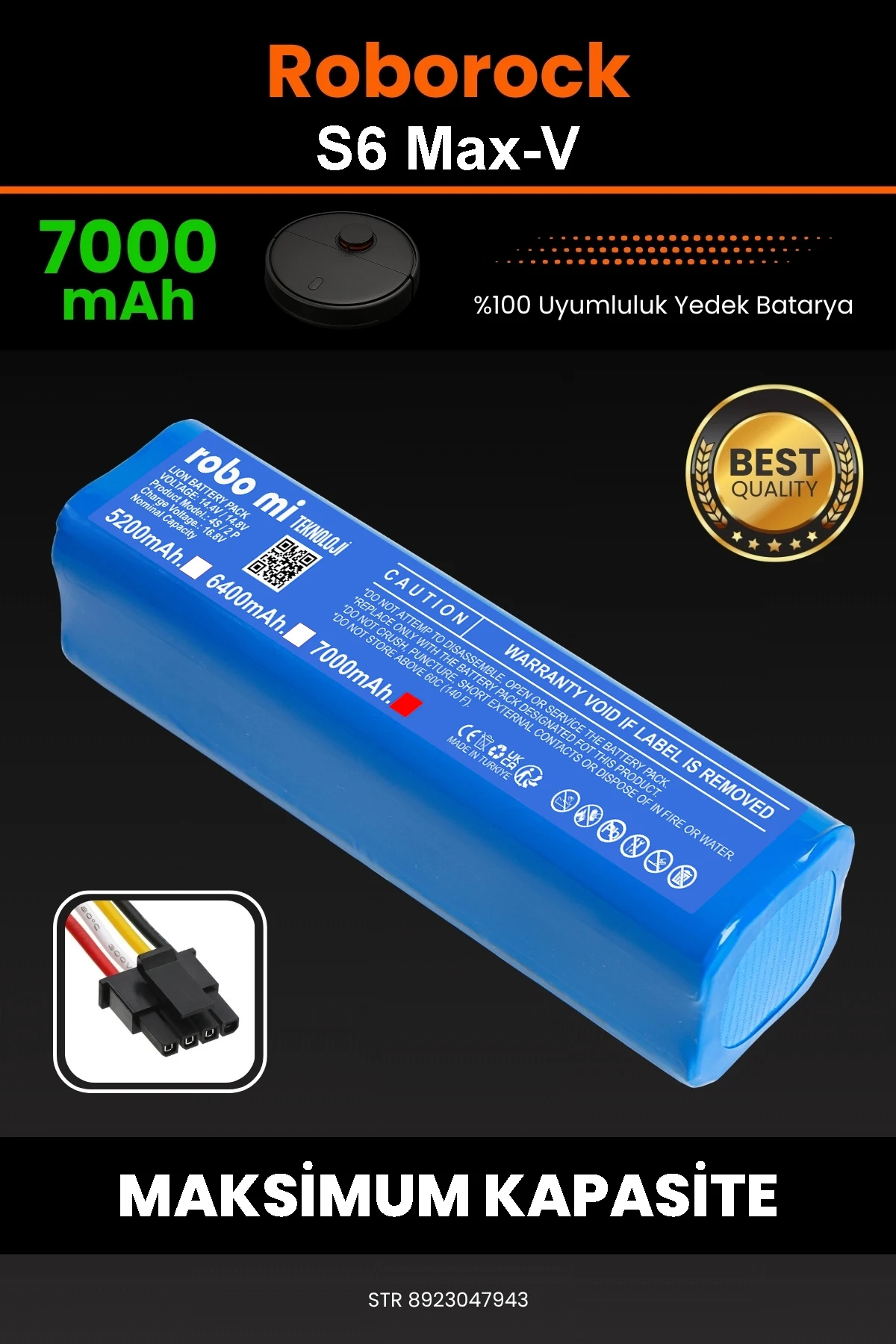 Roborock S6 MaxV Uyumlu 7000mAh Robot Süpürge Bataryası - Yüksek Yoğunluklu Li-ion Hücre