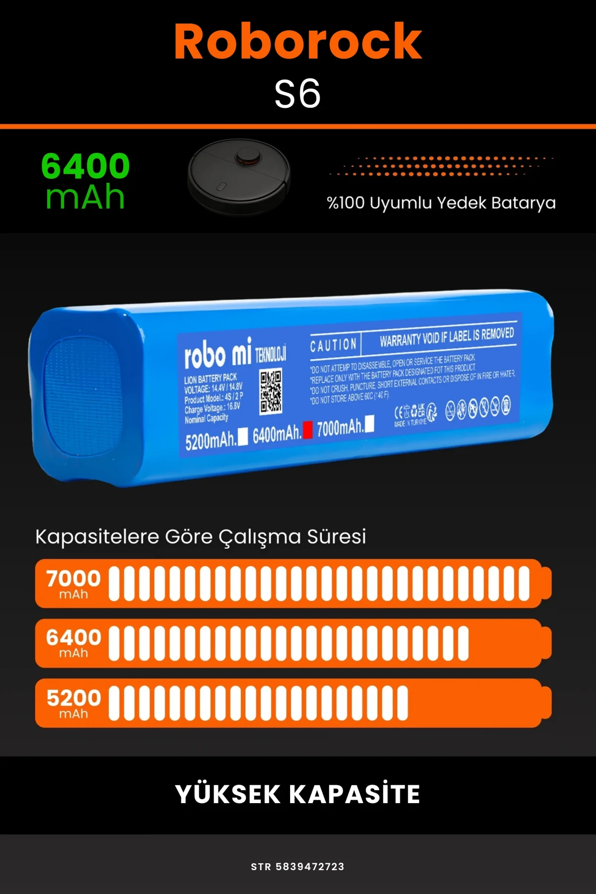 Roborock S6 Uyumlu 5200mAh Robot Süpürge Bataryası - Kutusuz Model - Orijinal Kapasite