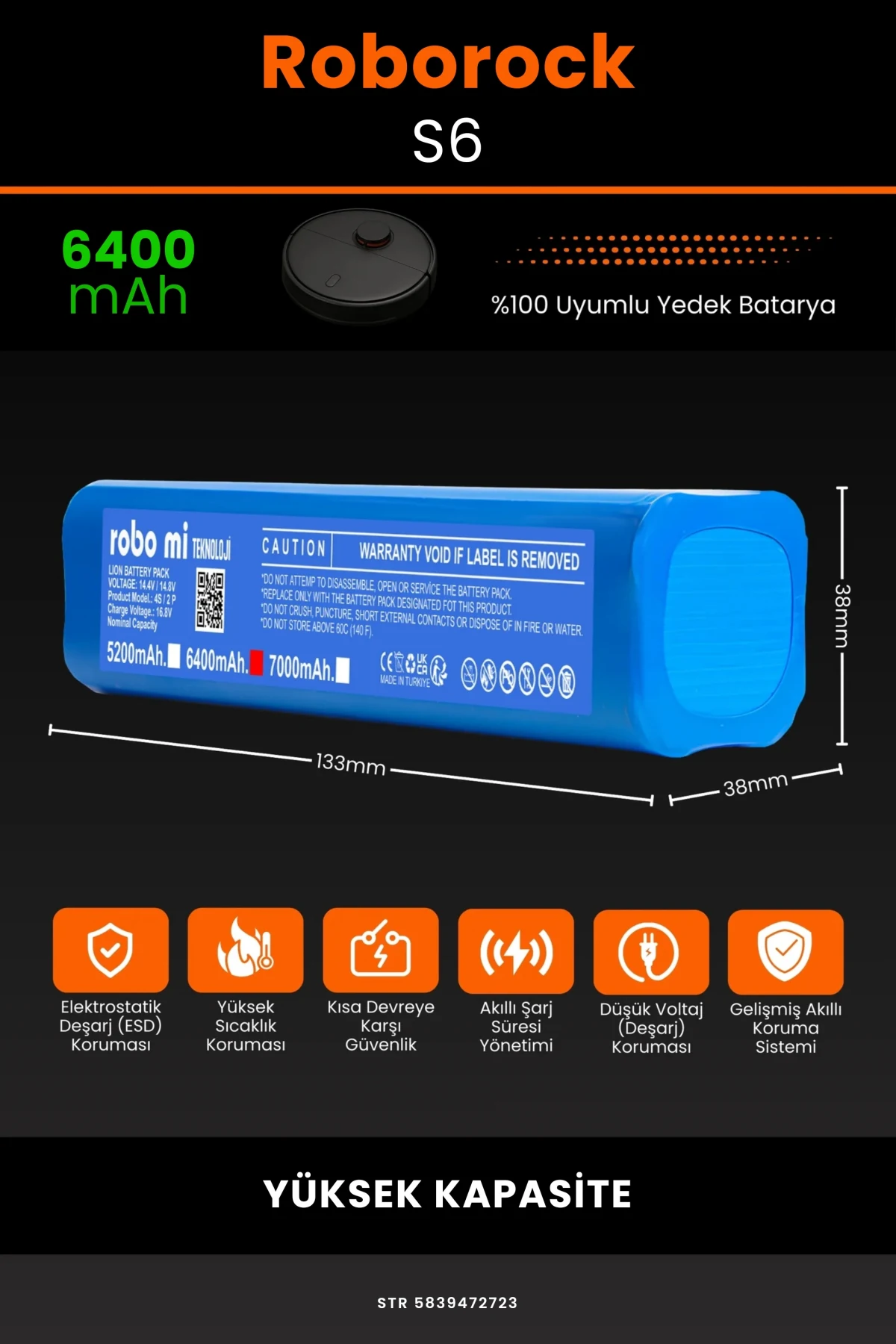 Roborock S6 Uyumlu 5200mAh Robot Süpürge Bataryası - Kutusuz Model - Orijinal Kapasite