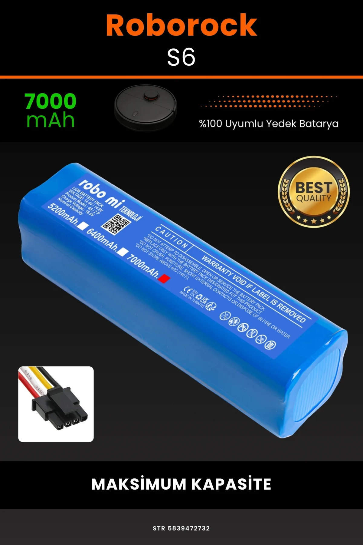 Roborock S6 Uyumlu 6400mAh Robot Süpürge Bataryası - Kutusuz Model - Yüksek Kapasite