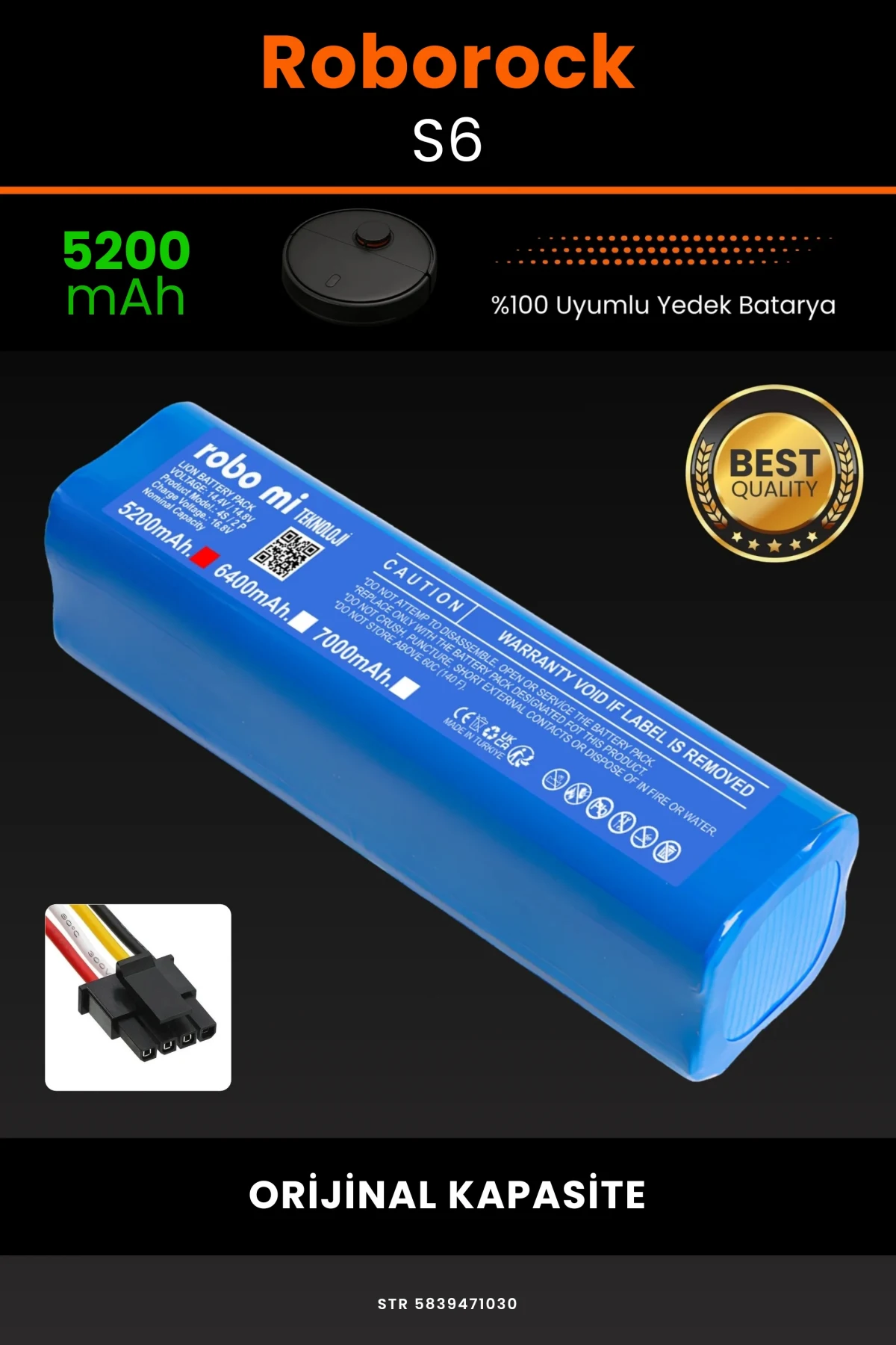 Roborock S6 Uyumlu 7000mAh Robot Süpürge Bataryası - Kutusuz Model - Maksimum Kapasite