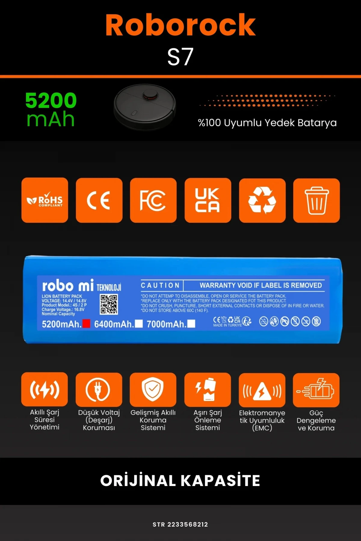 Roborock S7 5200mAh Robot Süpürge Bataryası - Gerçek Kapasite, Maksimum Güvenlik
