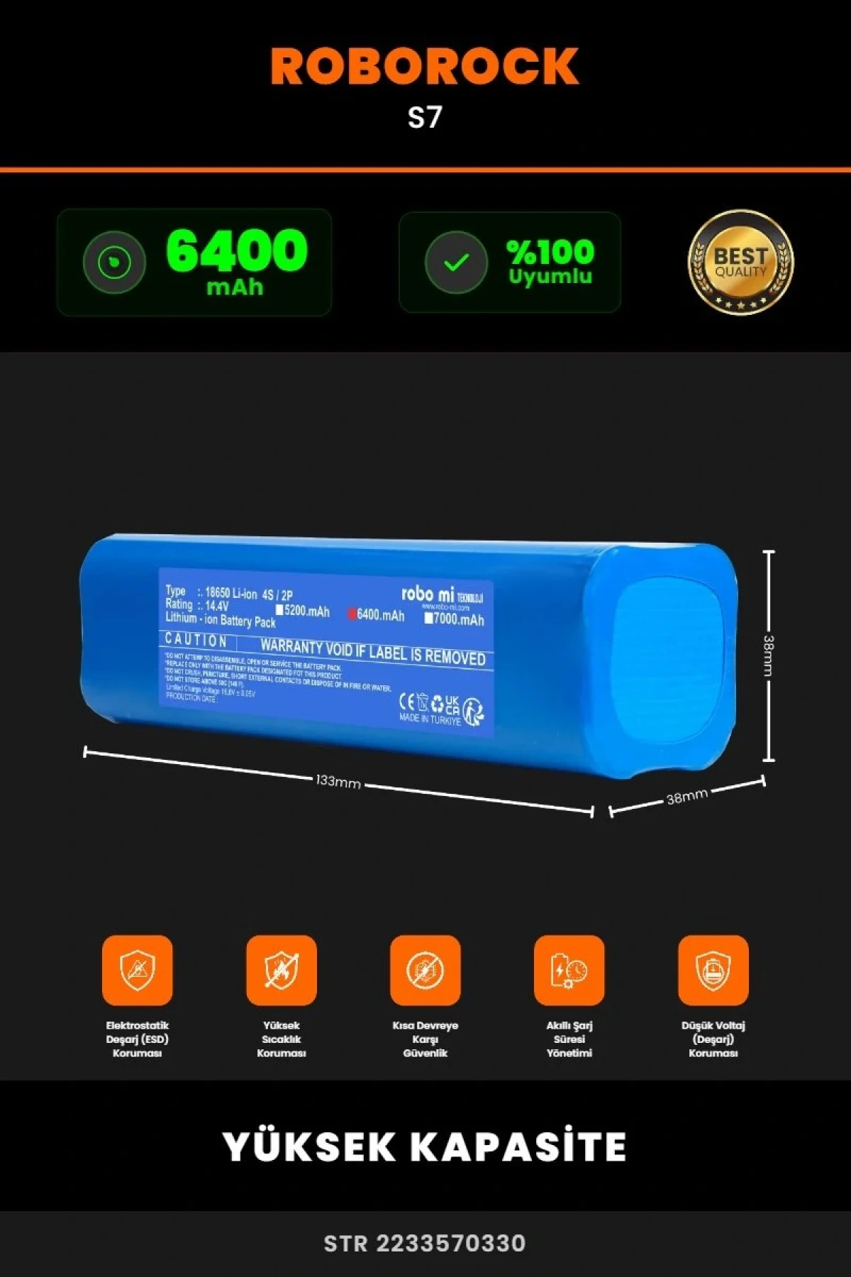 Roborock S7 6400mAh Robot Süpürge Bataryası - Gerçek Kapasite, Maksimum Güvenlik