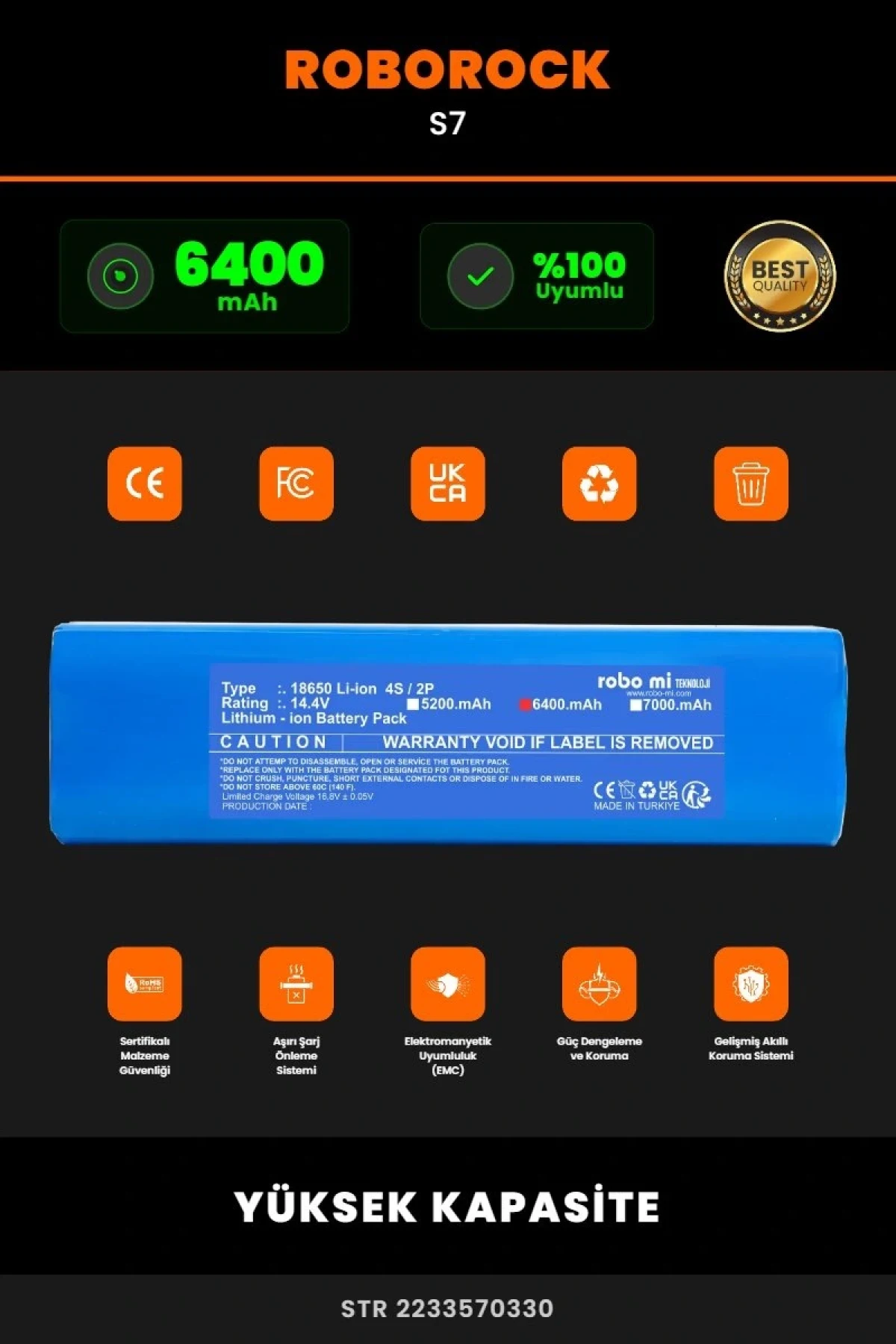 Roborock S7 6400mAh Robot Süpürge Bataryası - Gerçek Kapasite, Maksimum Güvenlik