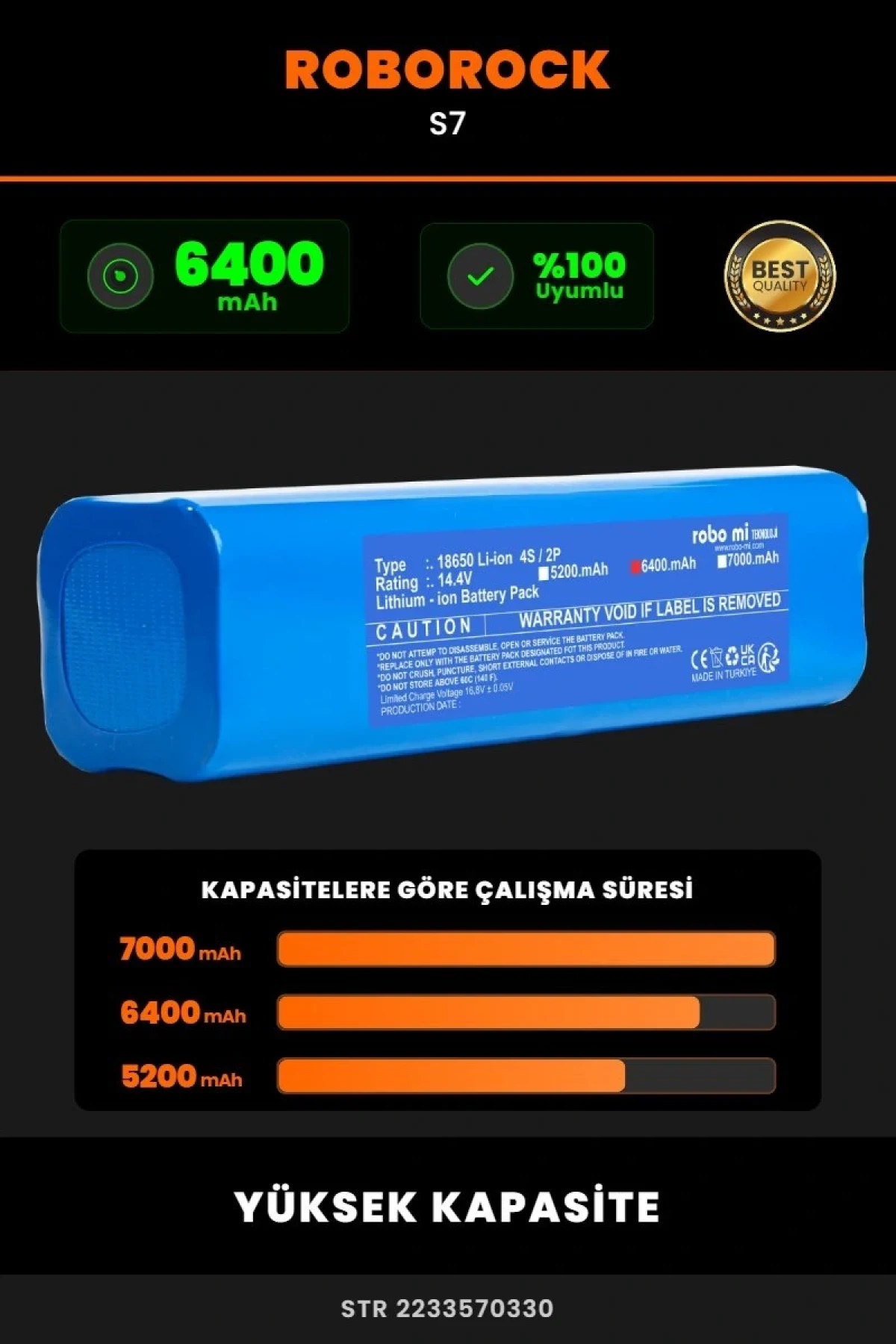 Roborock S7 6400mAh Robot Süpürge Bataryası - Gerçek Kapasite, Maksimum Güvenlik