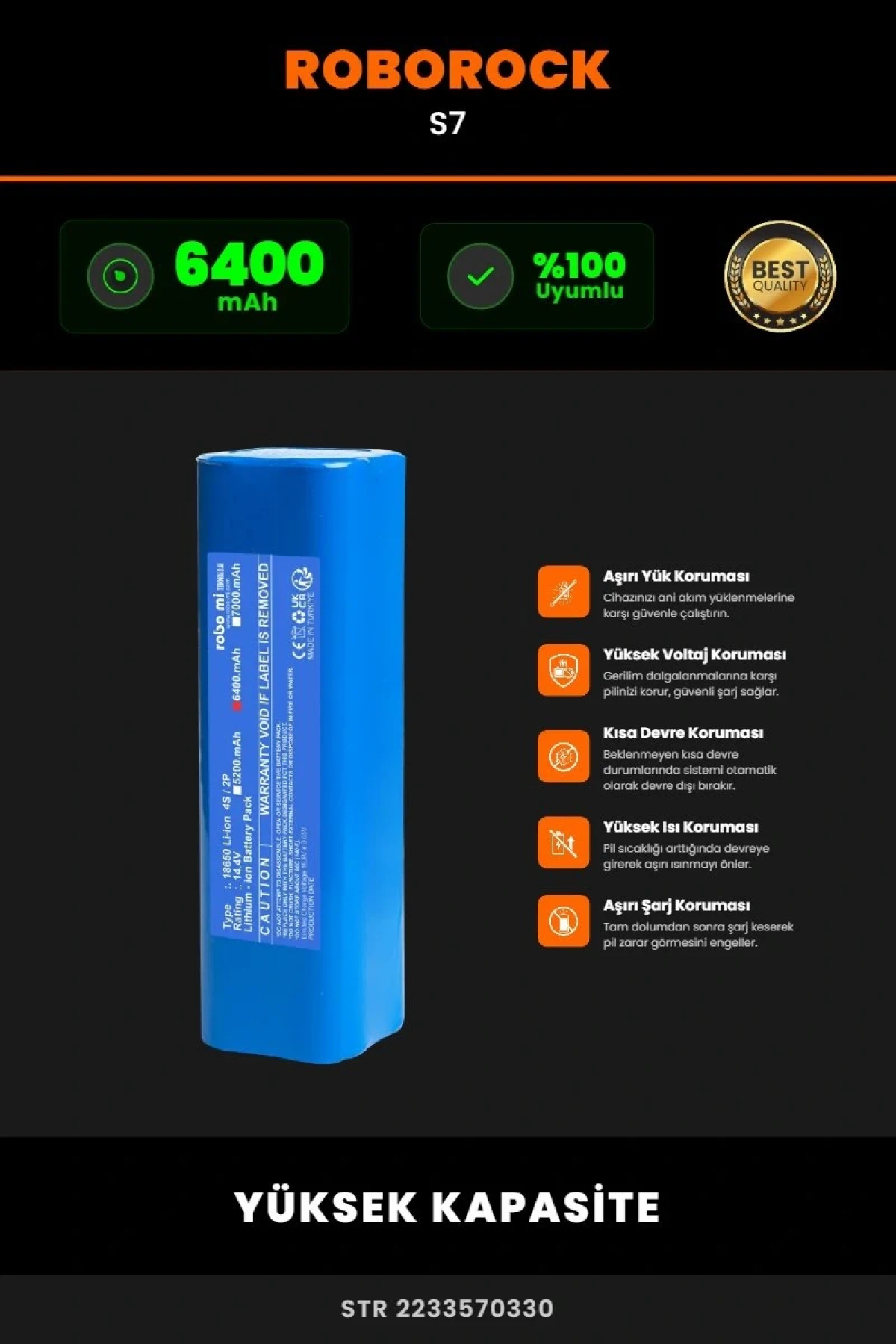 Roborock S7 6400mAh Robot Süpürge Bataryası - Gerçek Kapasite, Maksimum Güvenlik