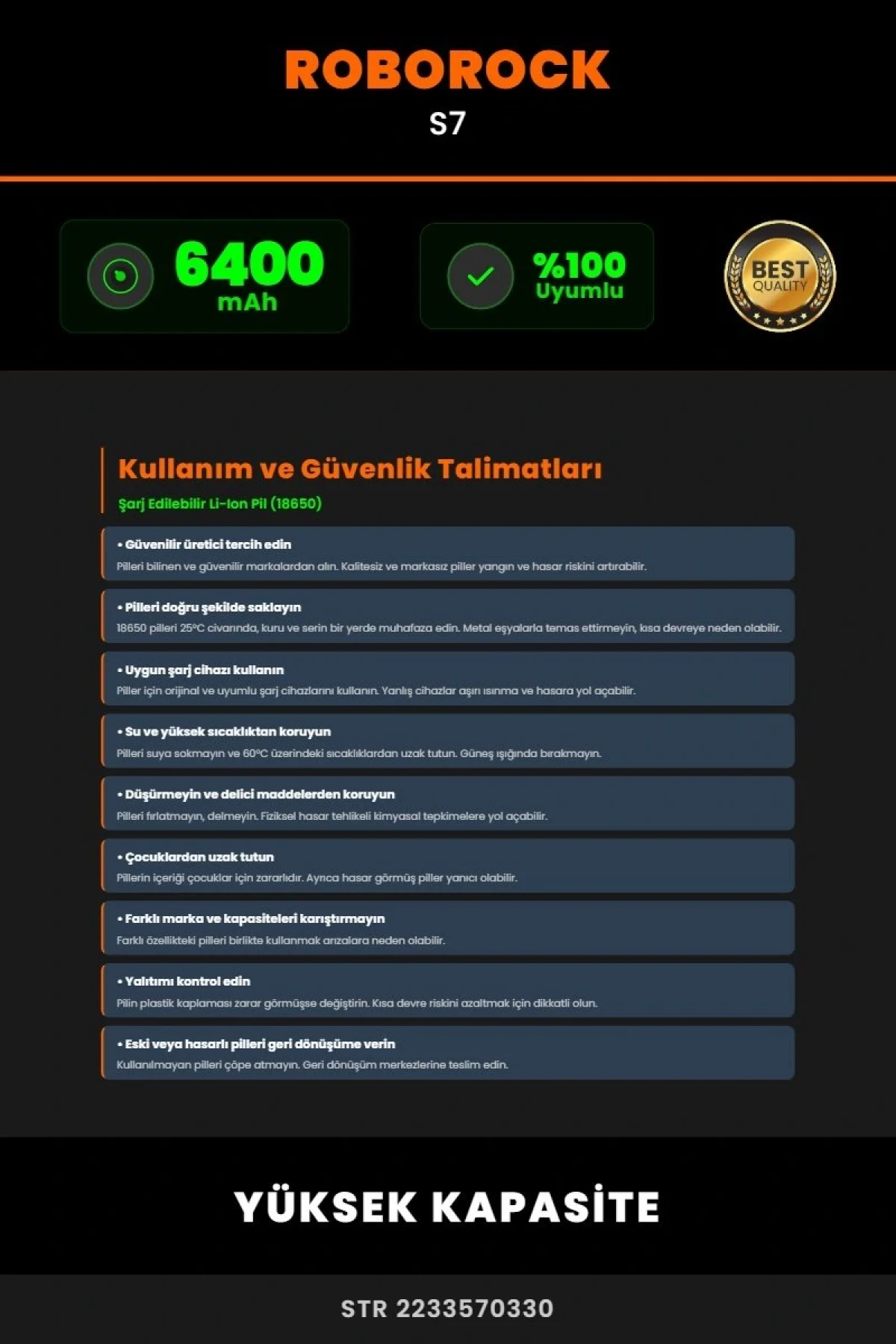Roborock S7 6400mAh Robot Süpürge Bataryası - Gerçek Kapasite, Maksimum Güvenlik