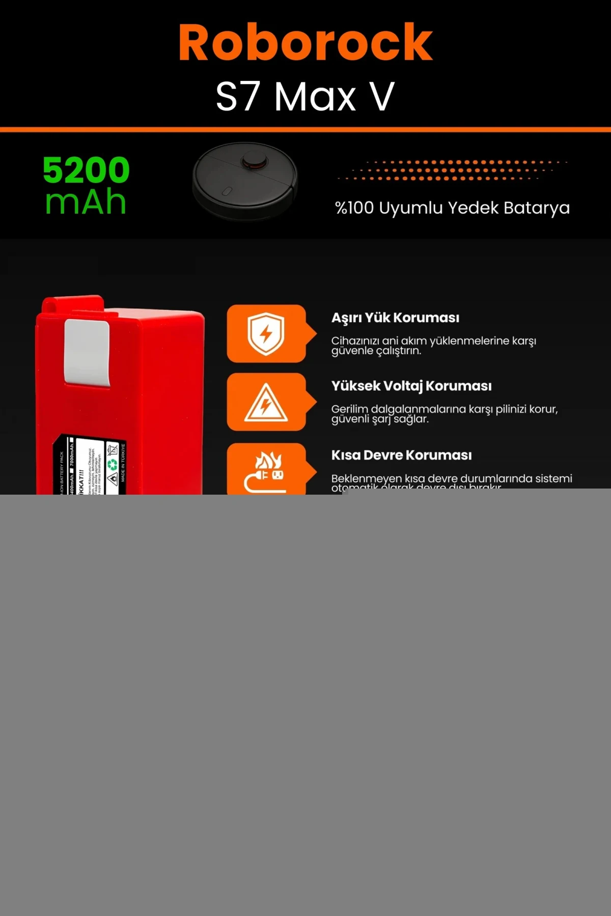 Roborock S7 MaxV 5200mAh Robot Süpürge Bataryası - Gerçek Kapasite, Maksimum Güvenlik