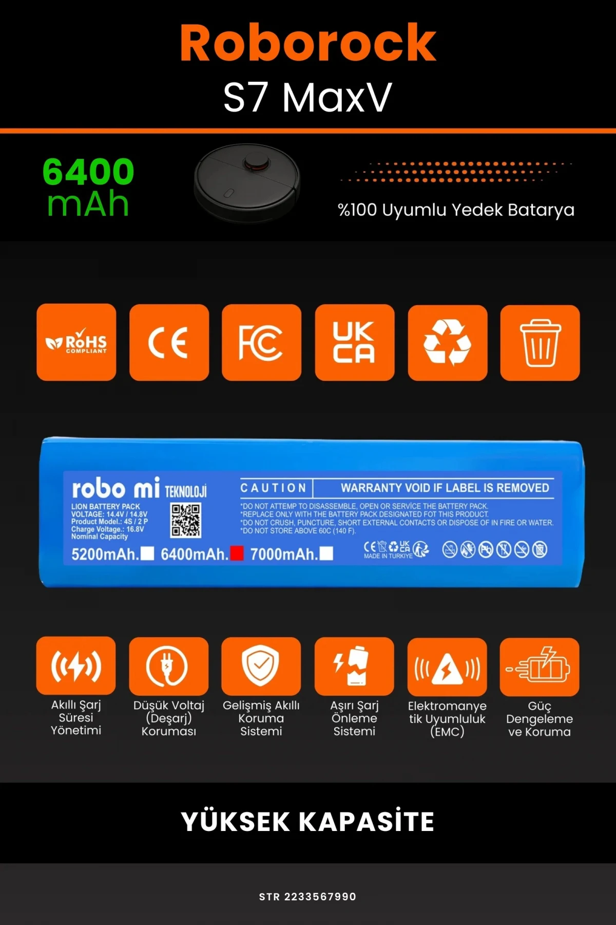 Roborock S7 MaxV 6400mAh Robot Süpürge Bataryası - Gerçek Kapasite, Maksimum Güvenlik