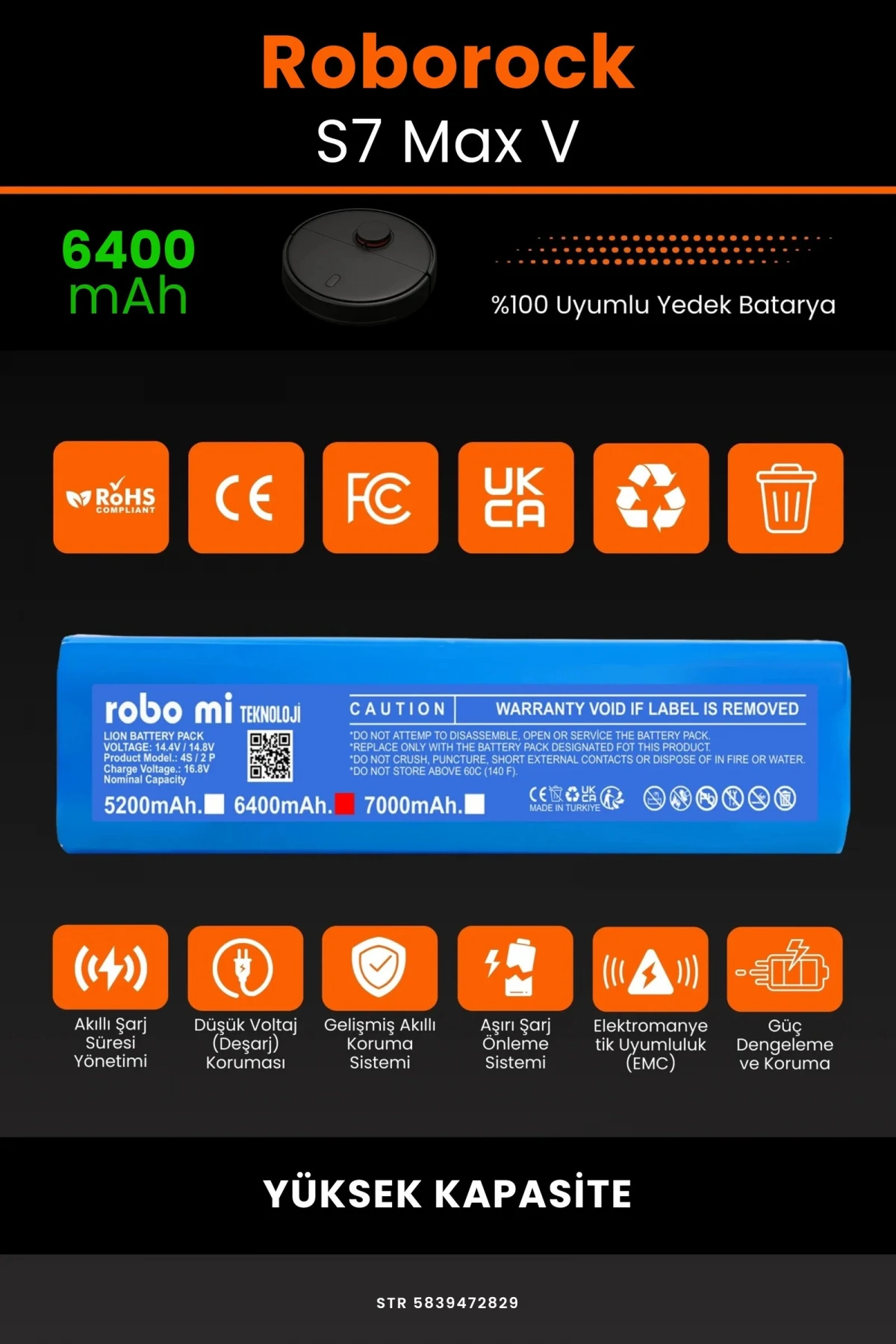 Roborock S7 MaxV 6400mAh Robot Süpürge Bataryası - Gerçek Kapasite, Maksimum Güvenlik