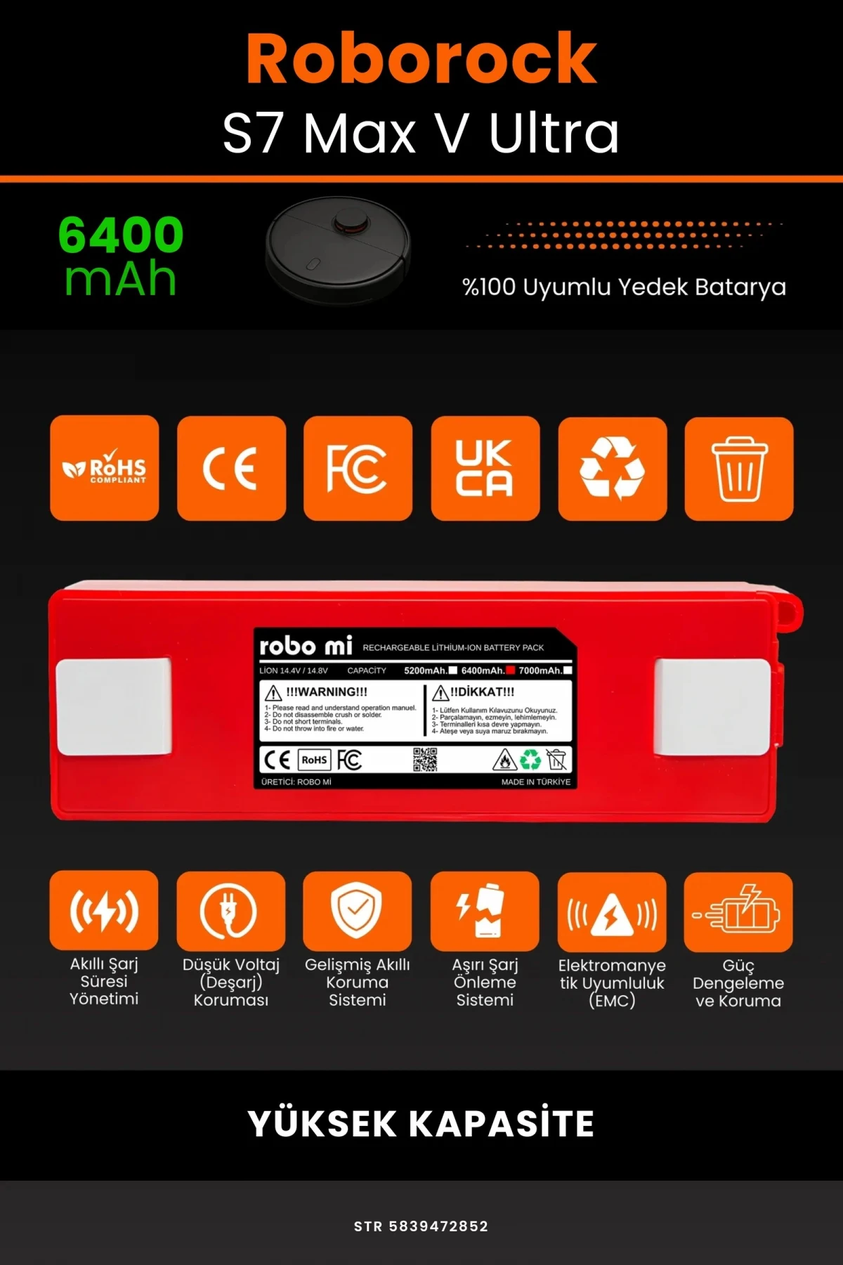 Roborock S7 MaxV Ultra 6400mAh Robot Süpürge Bataryası - Gerçek Kapasite, Maksimum Güvenlik