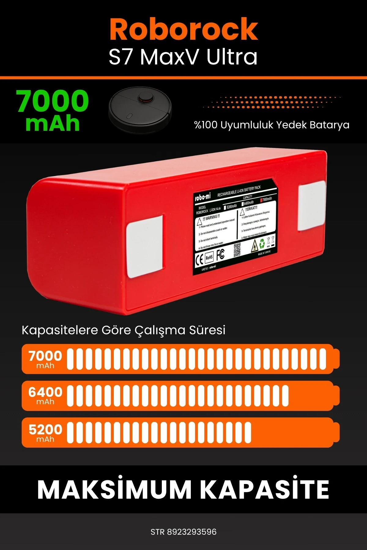 Roborock S7 MaxV Ultra 7000mAh Robot Süpürge Bataryası - Gerçek Kapasite, Maksimum Güvenlik