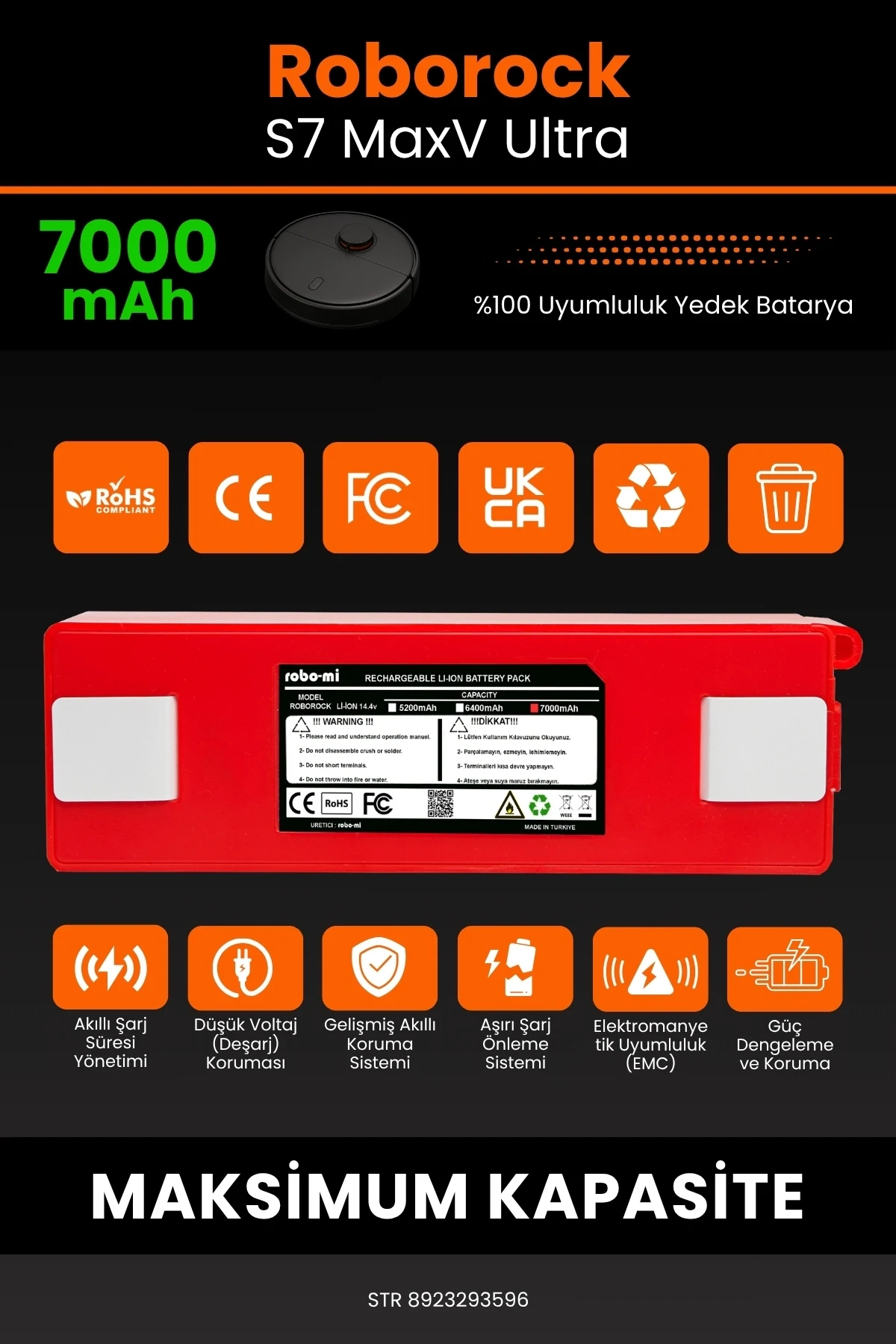 Roborock S7 MaxV Ultra 7000mAh Robot Süpürge Bataryası - Gerçek Kapasite, Maksimum Güvenlik