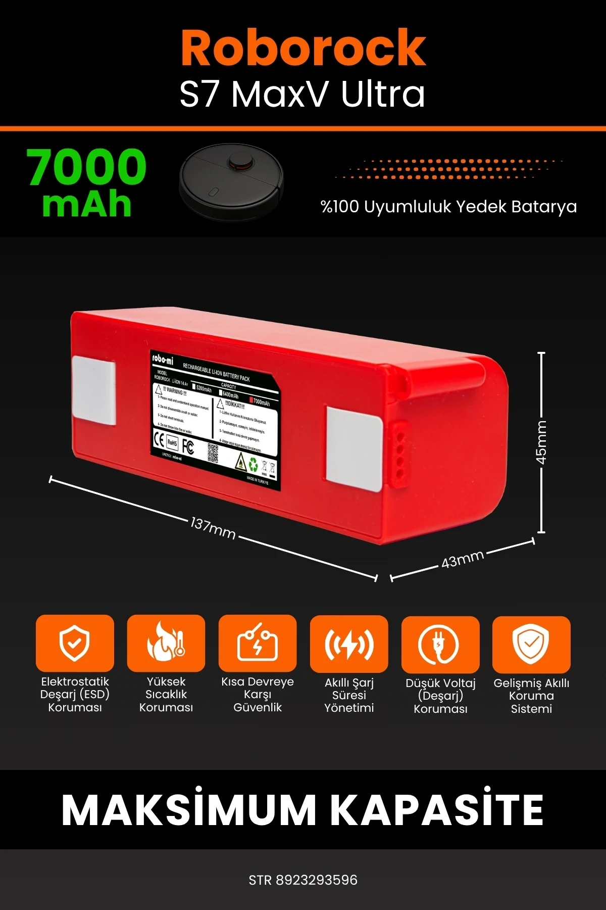 Roborock S7 MaxV Ultra 7000mAh Robot Süpürge Bataryası - Gerçek Kapasite, Maksimum Güvenlik