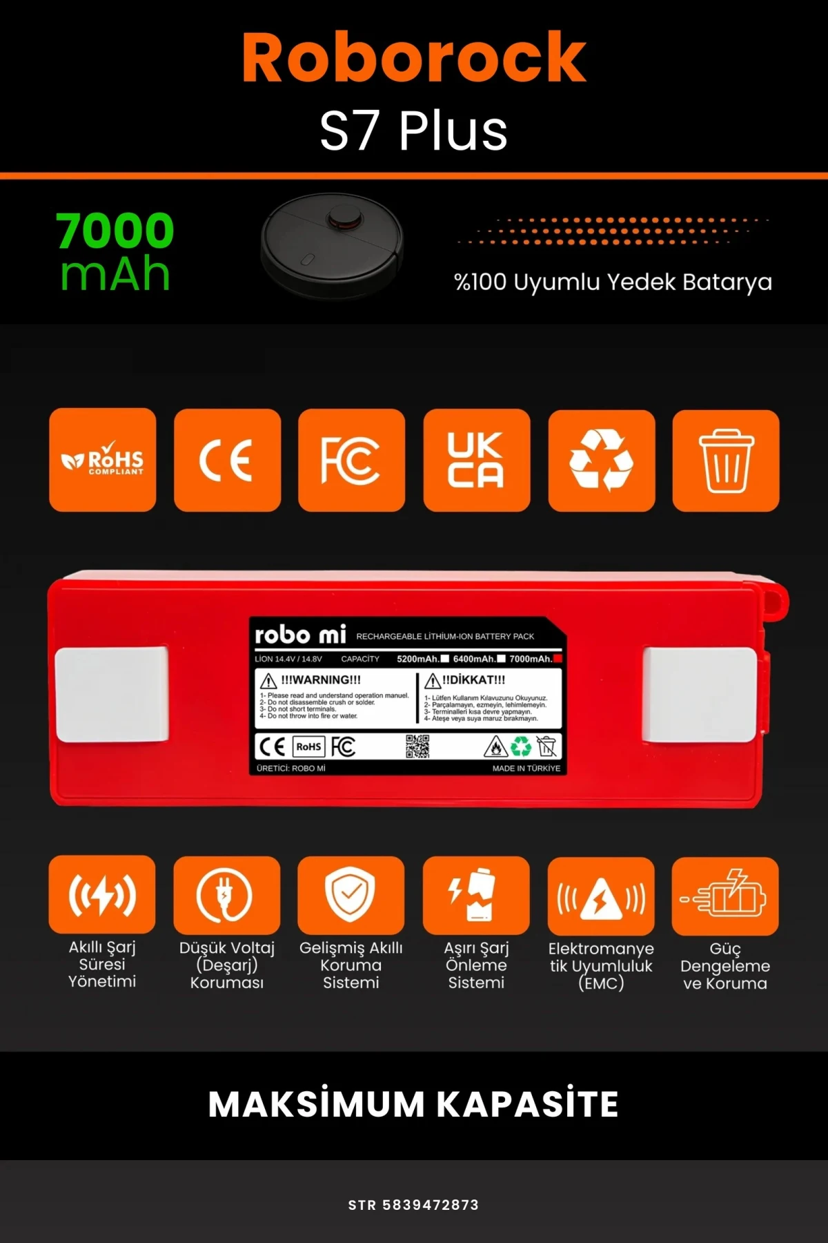 Roborock S7 Plus 7000mAh Robot Süpürge Bataryası - Gerçek Kapasite, Maksimum Güvenlik
