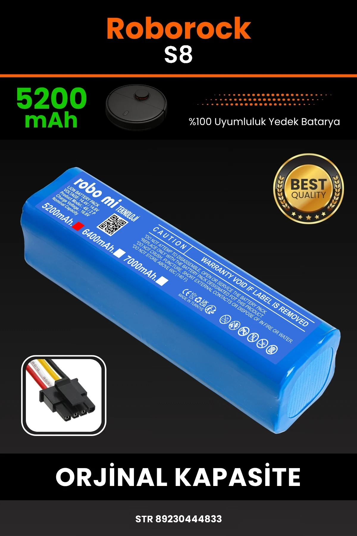 Roborock S8 5200mAh Uyumlu (Kutusuz) Robot Süpürge Bataryası - Gerçek Kapasite, Maksimum Güvenlik