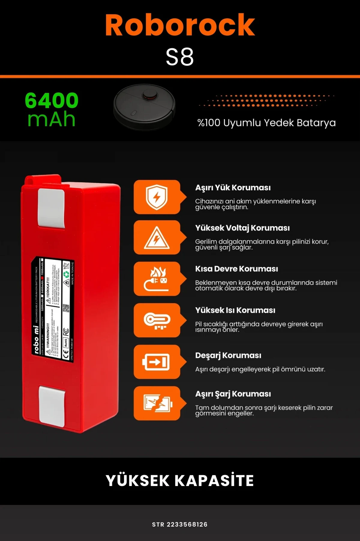 Roborock S8 6400mAh Robot Süpürge Bataryası - Gerçek Kapasite, Maksimum Güvenlik
