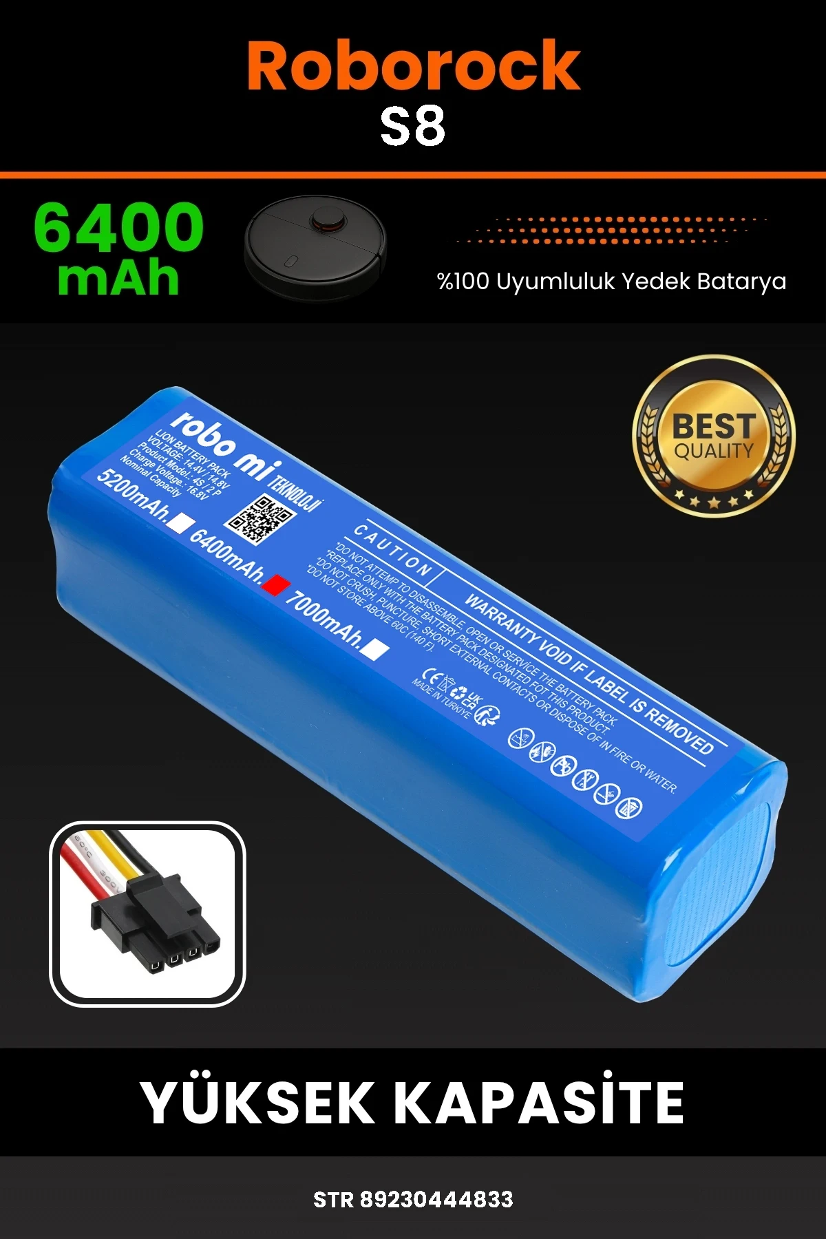 Roborock S8 6400mAh Uyumlu (Kutusuz) Robot Süpürge Bataryası - Gerçek Kapasite, Maksimum Güvenlik