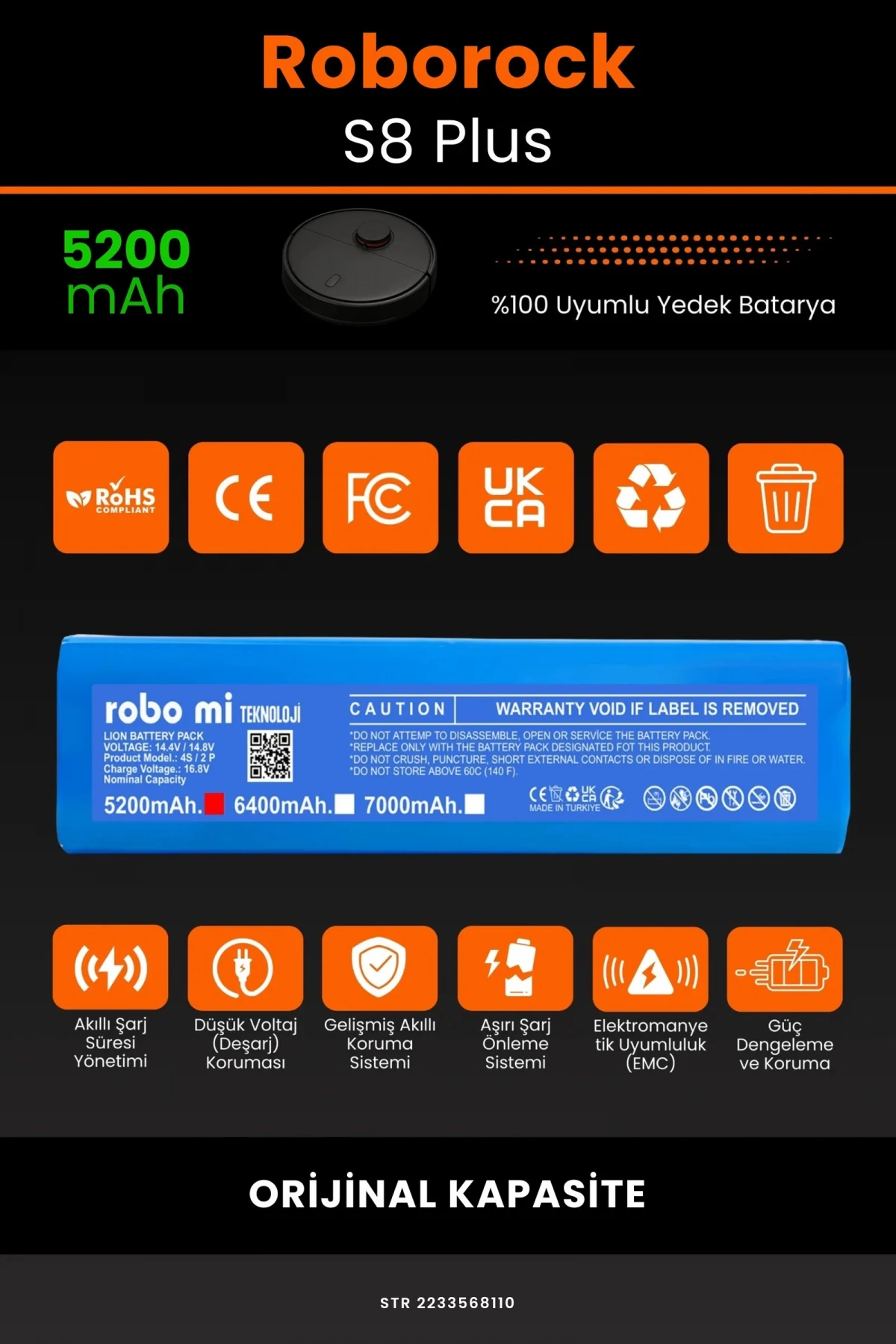 Roborock S8 Plus 5200mAh Robot Süpürge Bataryası - Gerçek Kapasite, Maksimum Güvenlik